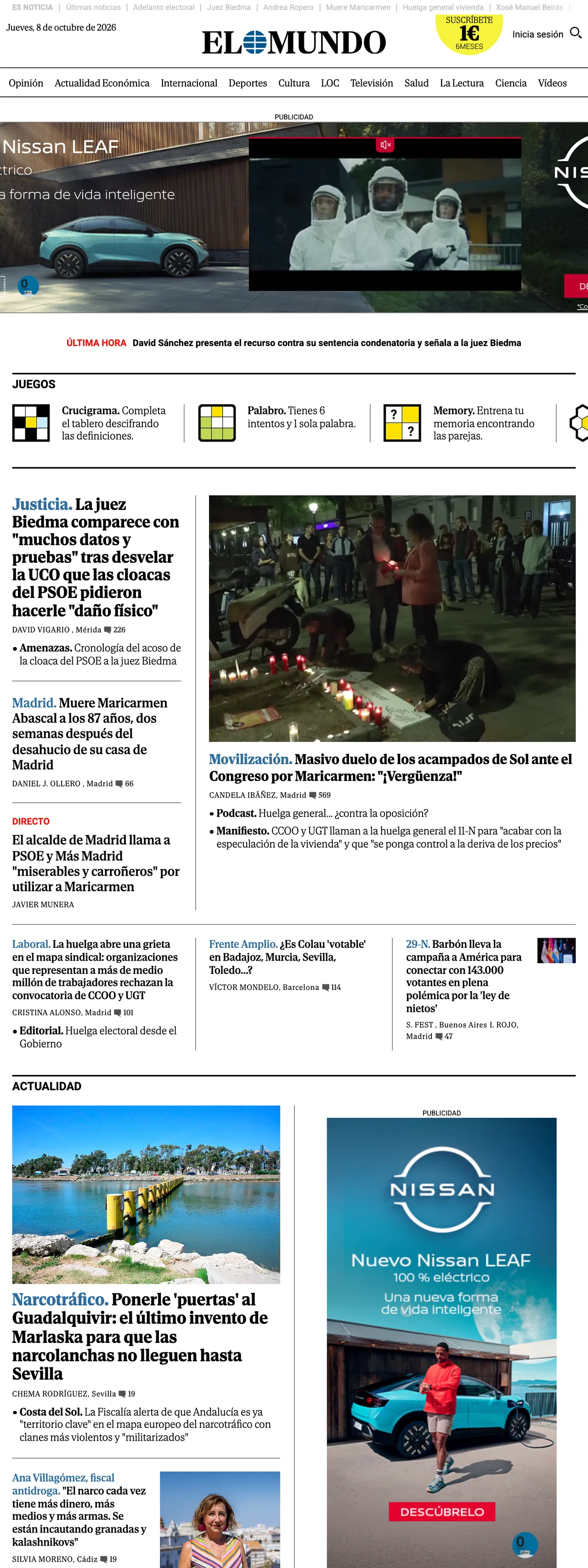 Screenshot of the El Mundo front page