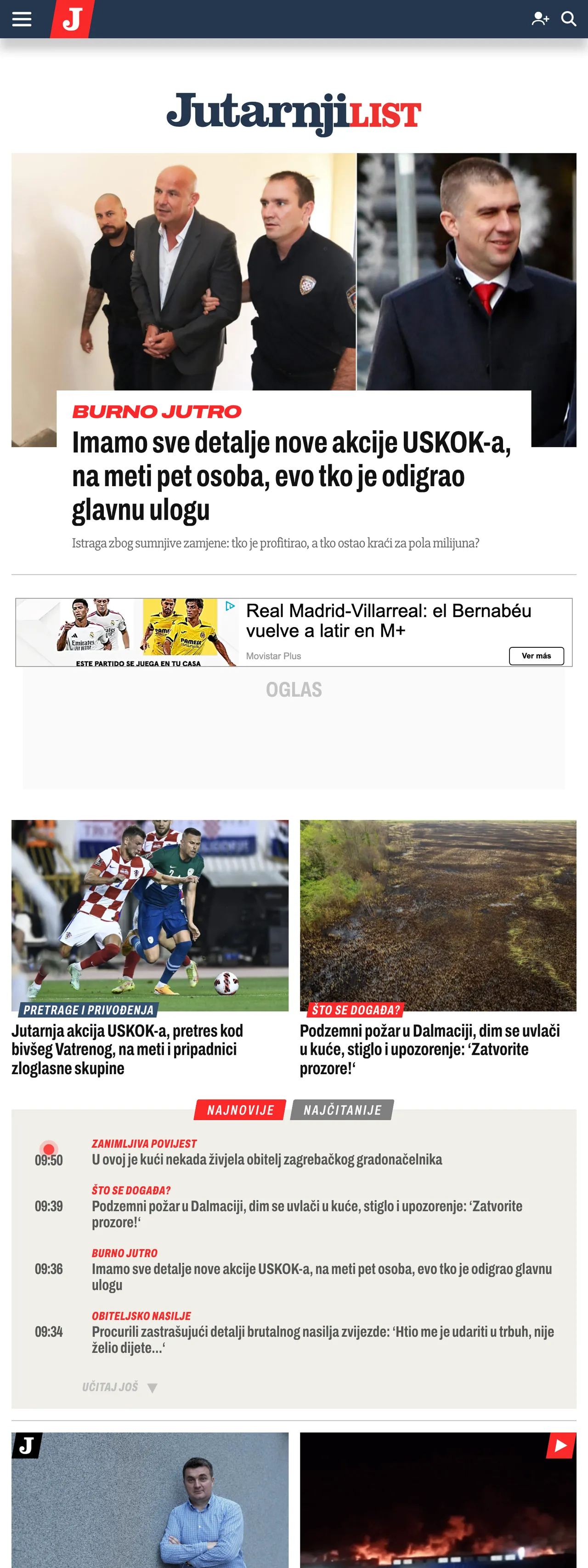 Screenshot of the Jutarnji list front page