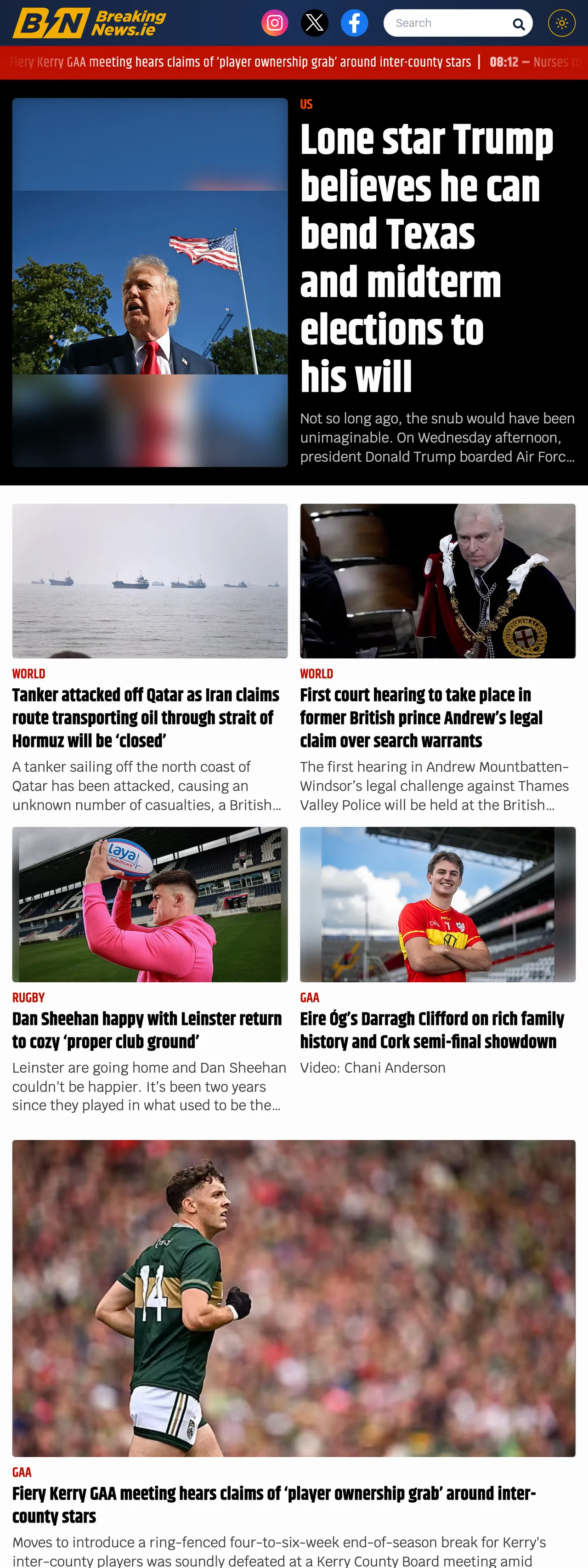Screenshot of the BreakingNews.ie front page