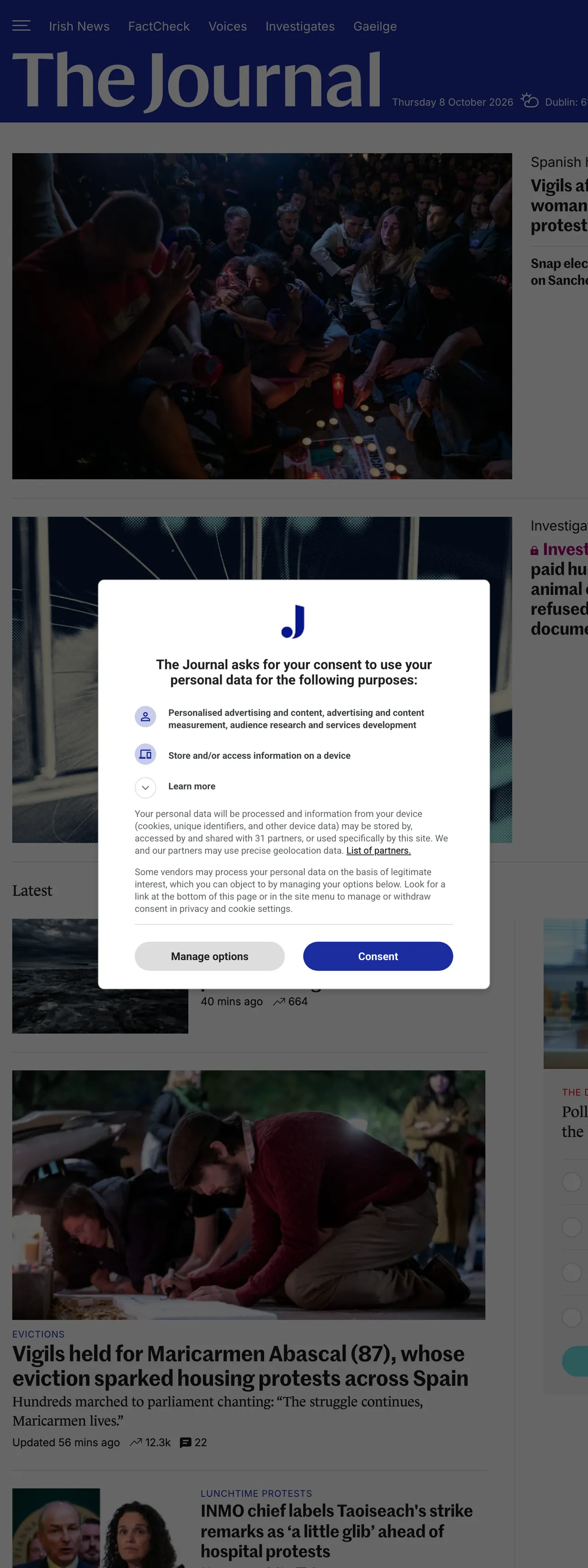 Screenshot of the TheJournal.ie front page