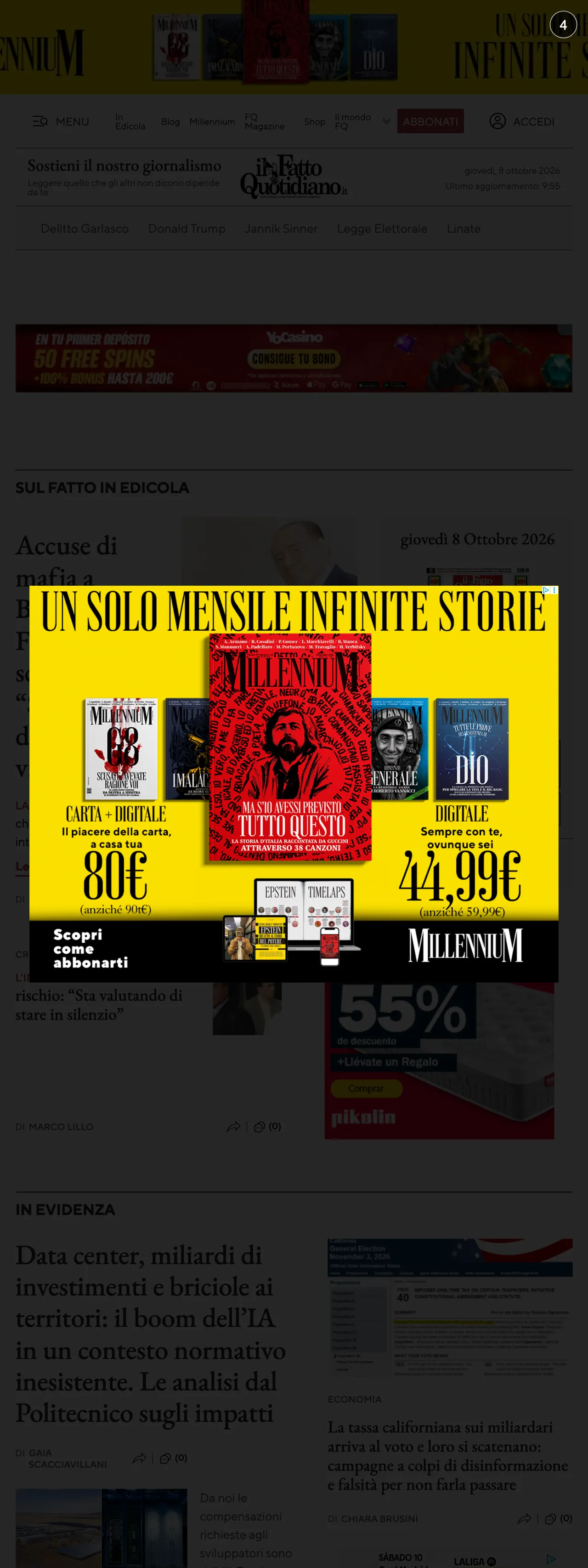 Screenshot of the Il Fatto Quotidiano front page