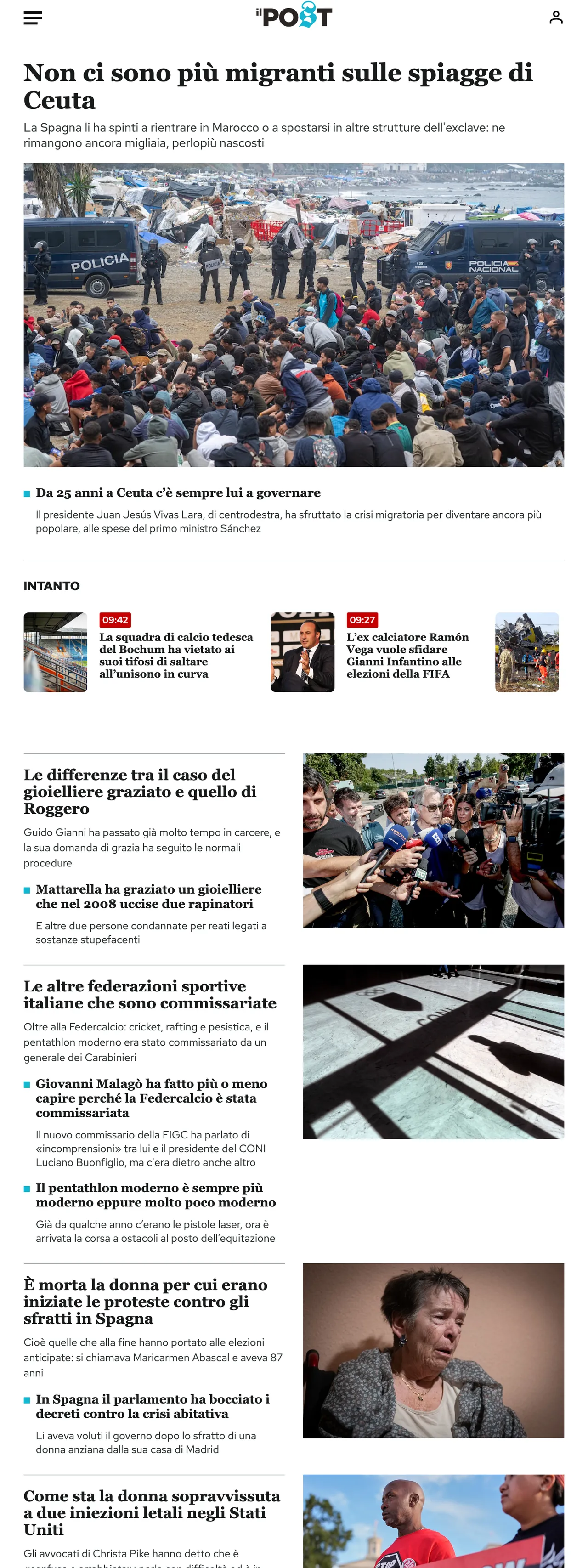 Screenshot of the Il Post front page