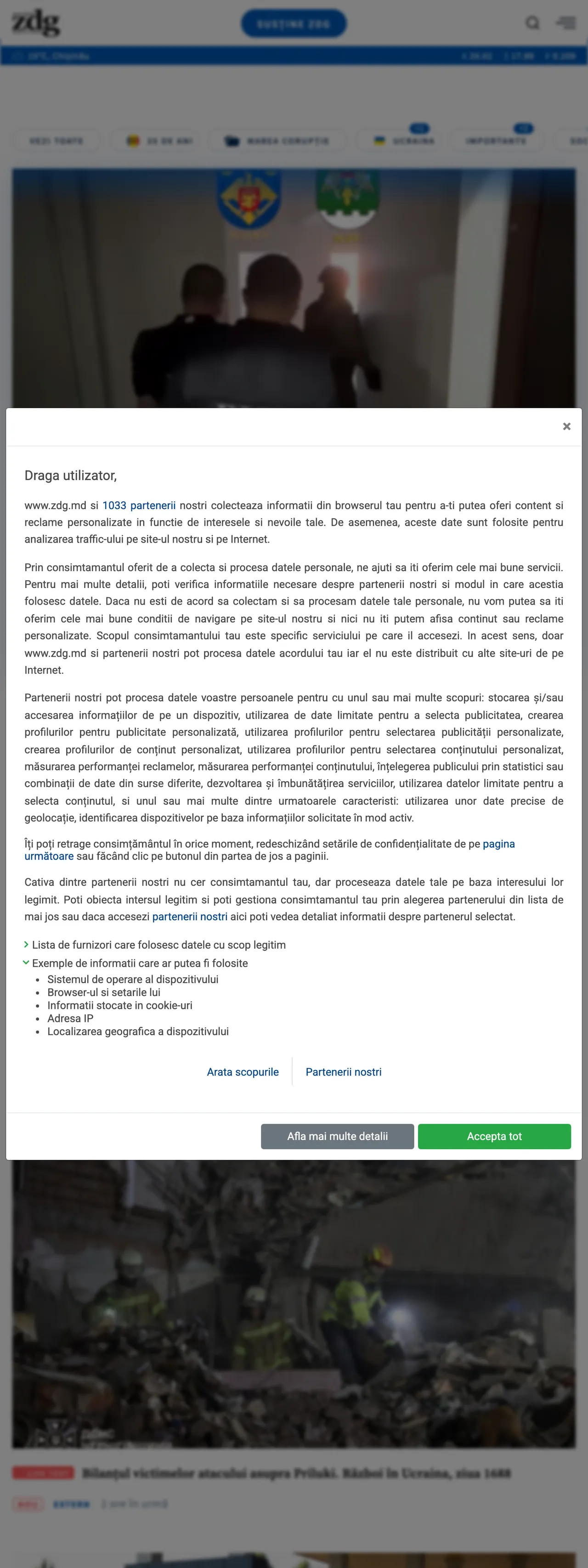 Screenshot of the Ziarul de Gardă front page