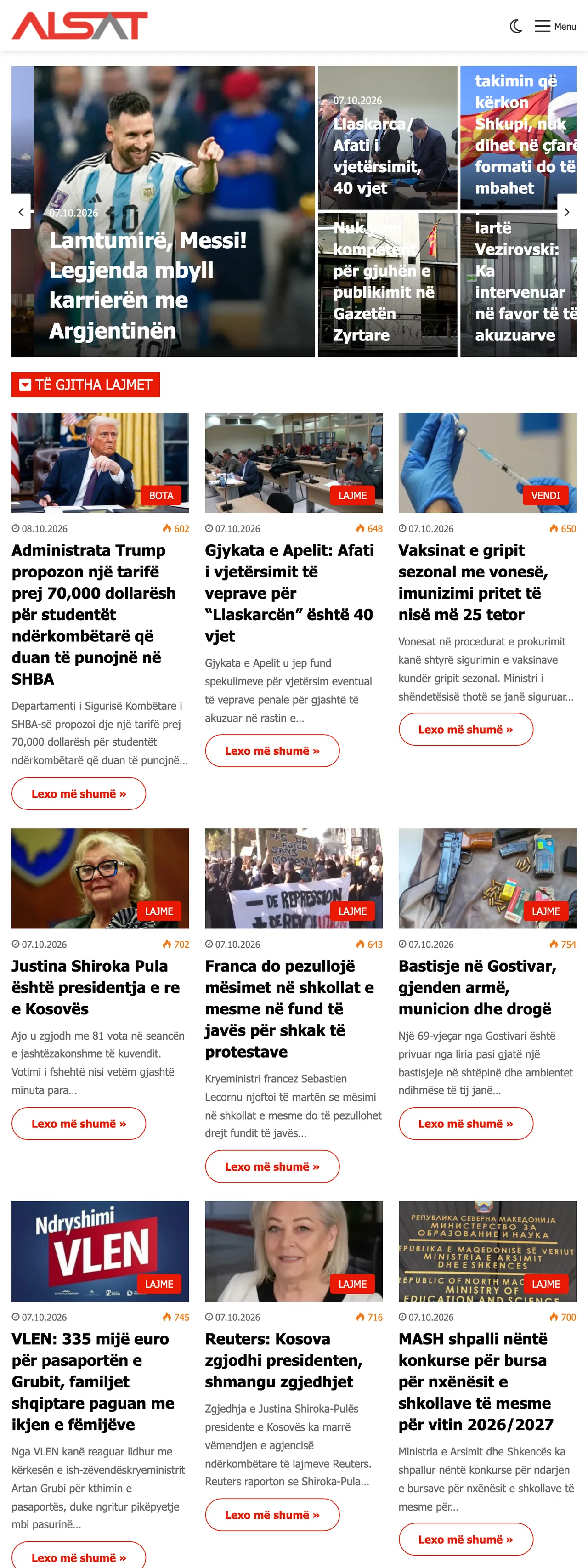 Screenshot of the ALSAT front page