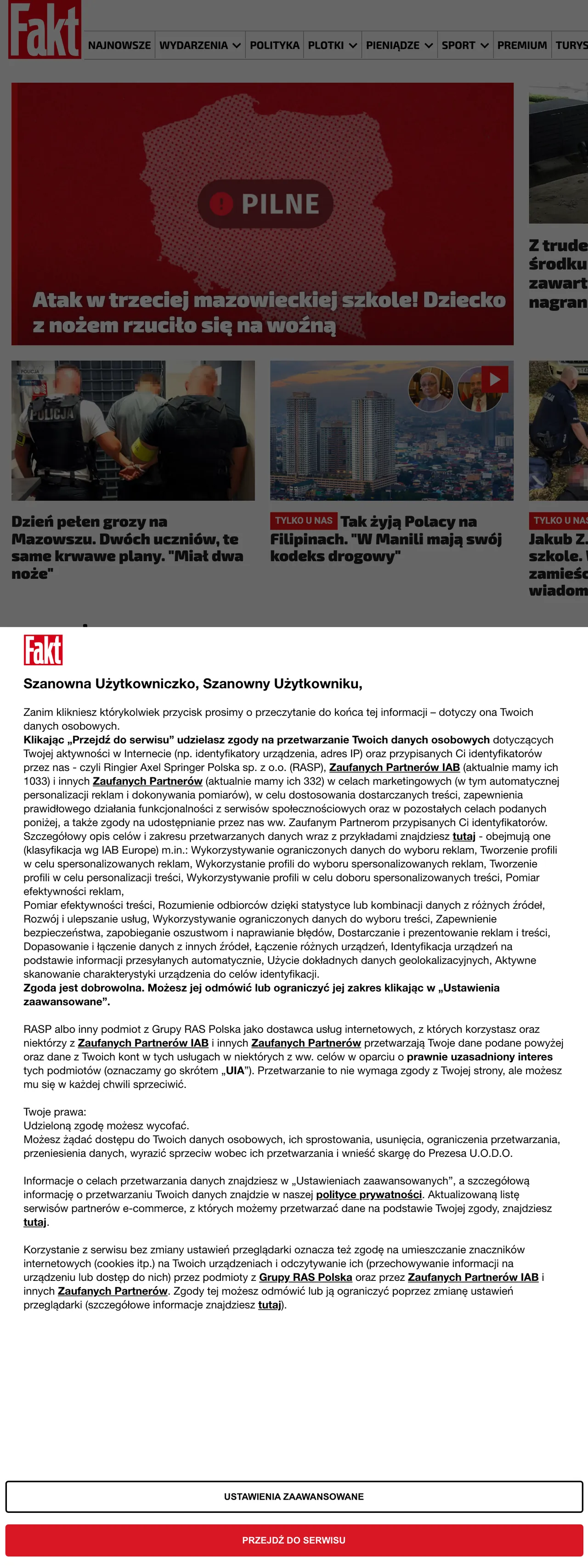 Screenshot of the Fakt front page