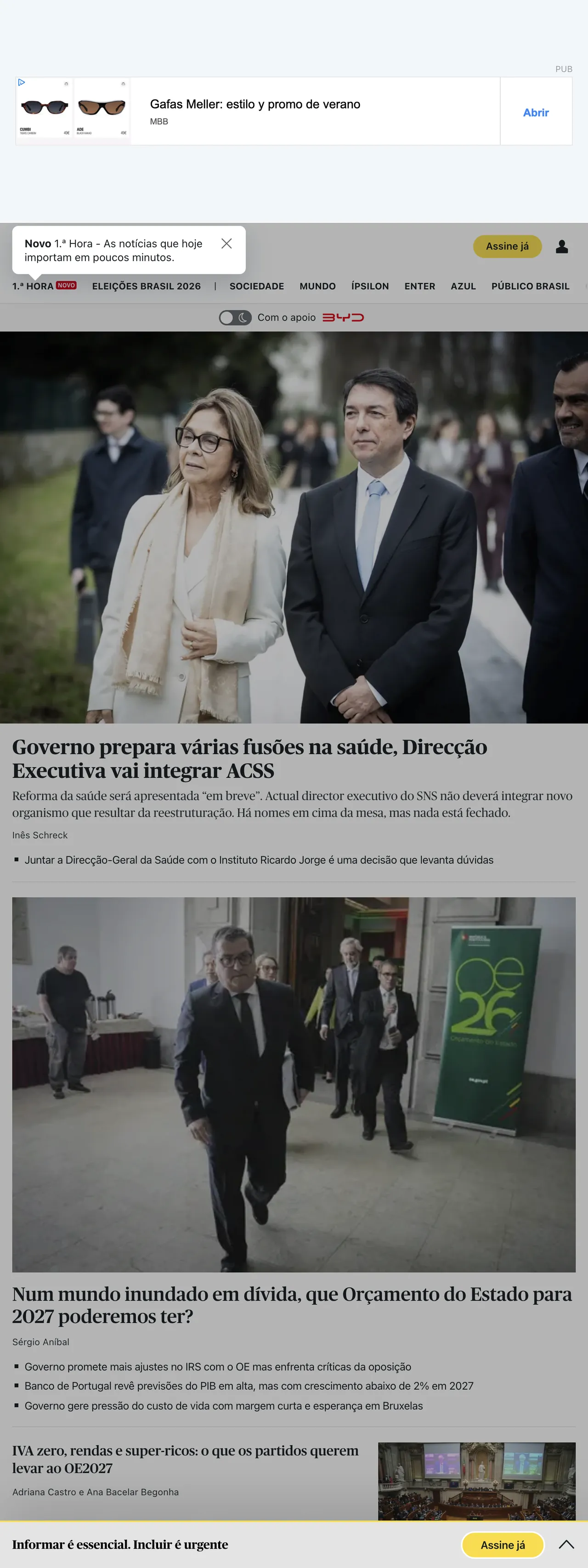Screenshot of the Público front page