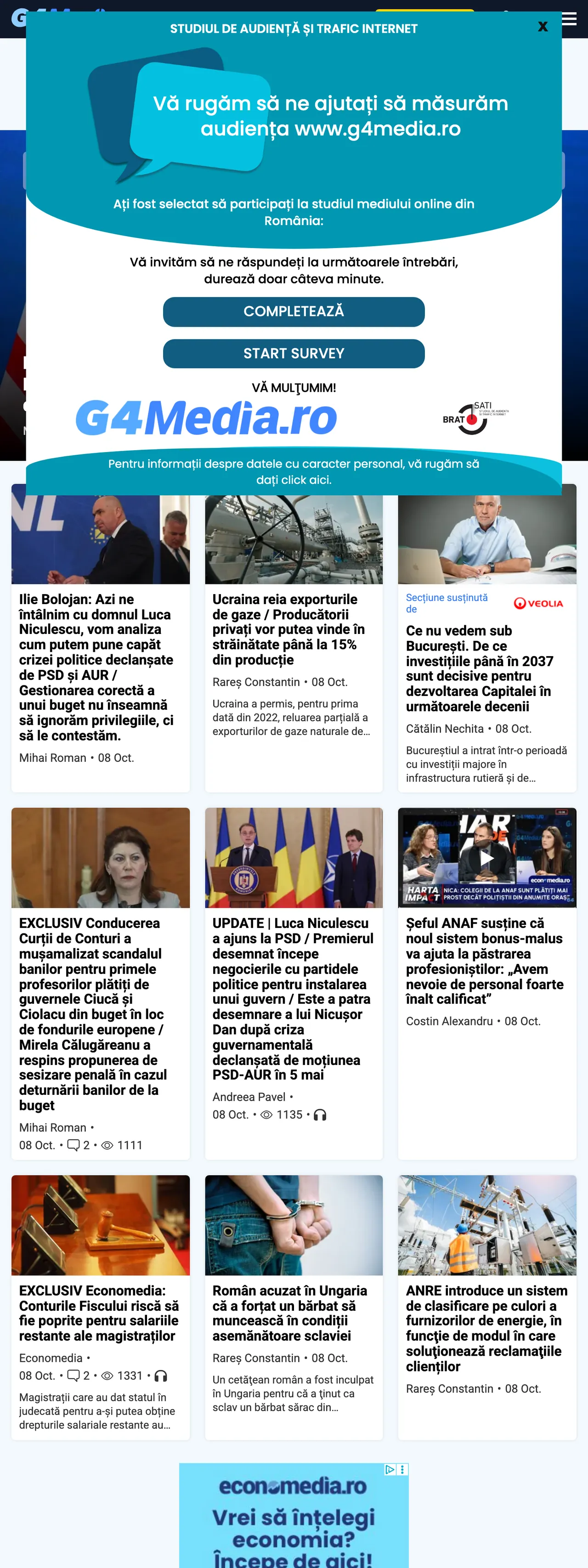 Screenshot of the G4Media front page