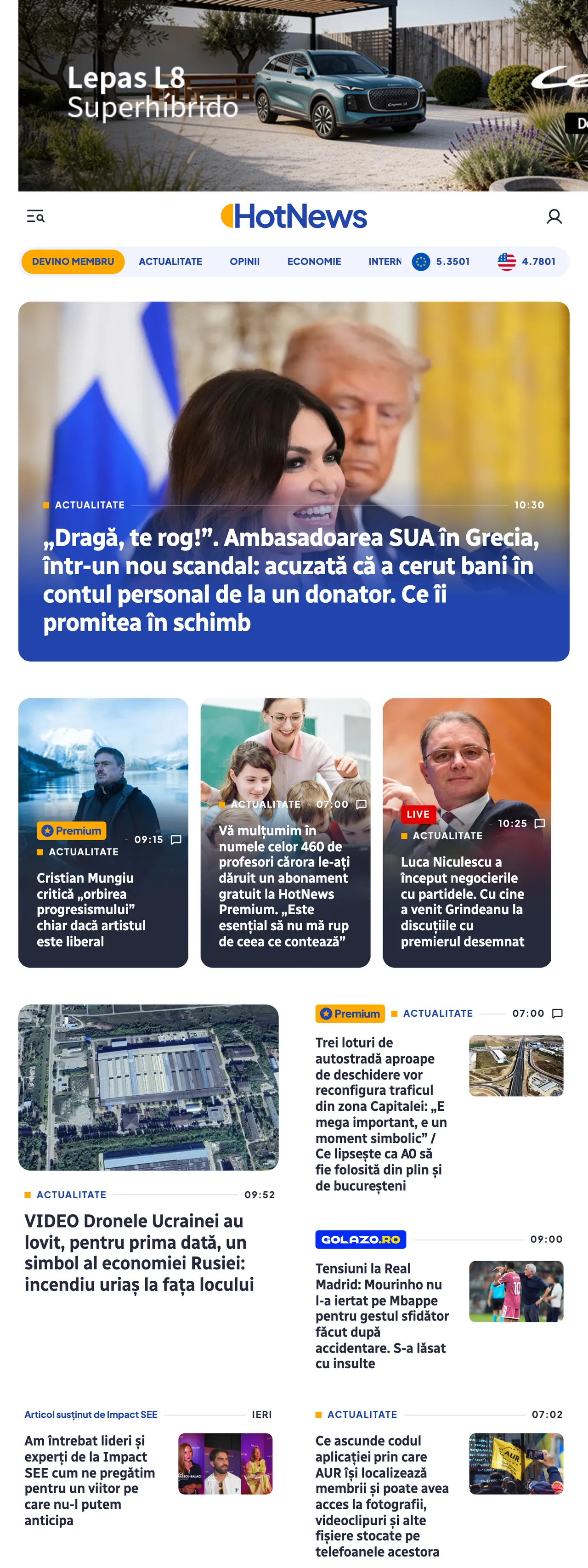 Screenshot of the HotNews.ro front page