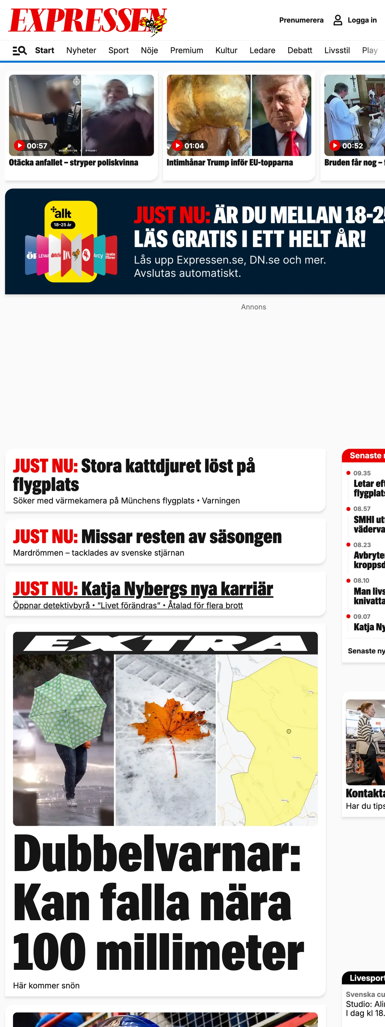 Screenshot of the Expressen front page