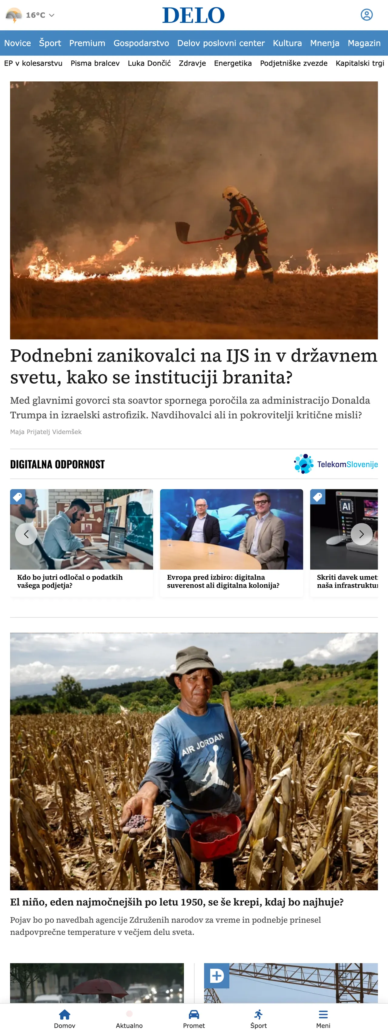 Screenshot of the Delo front page