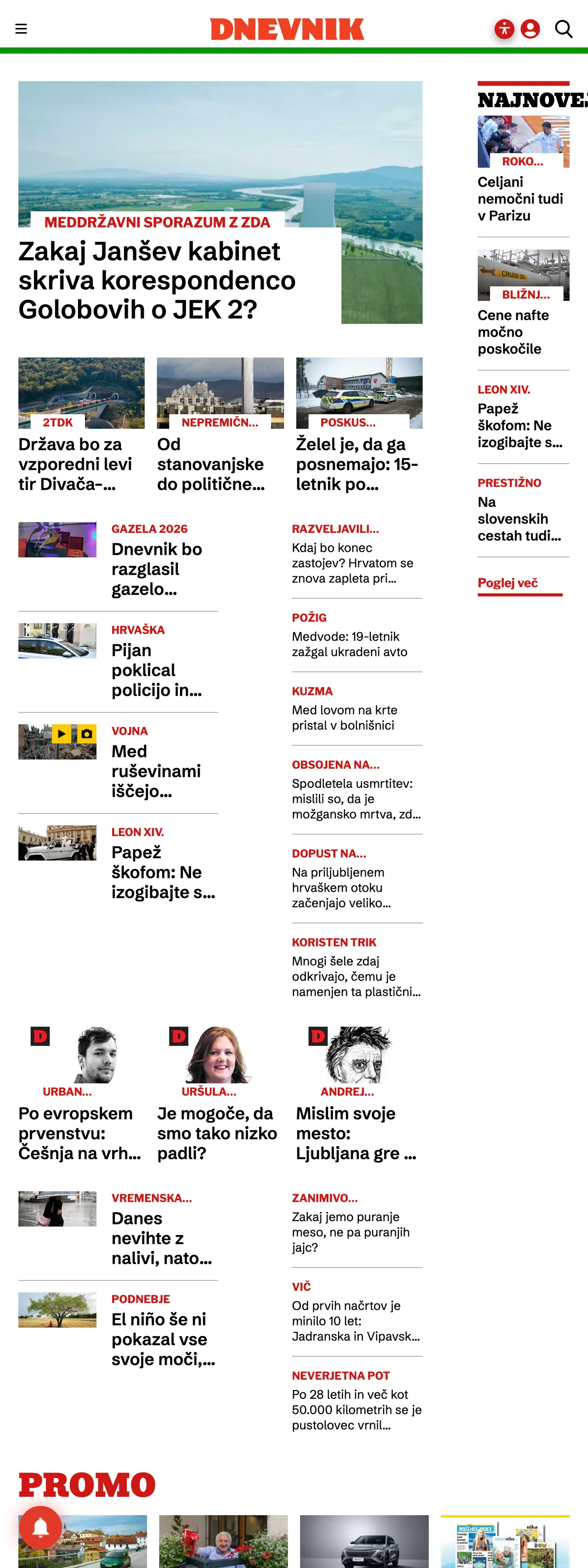 Screenshot of the Dnevnik front page