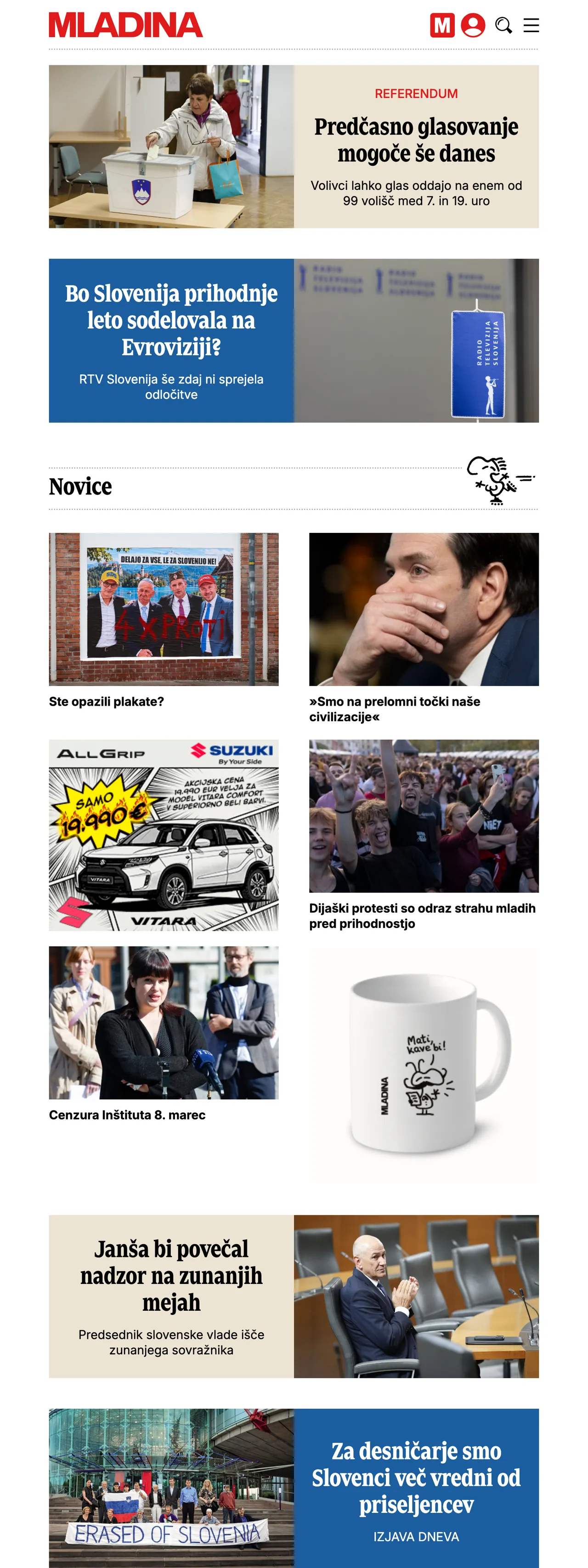 Screenshot of the Mladina front page