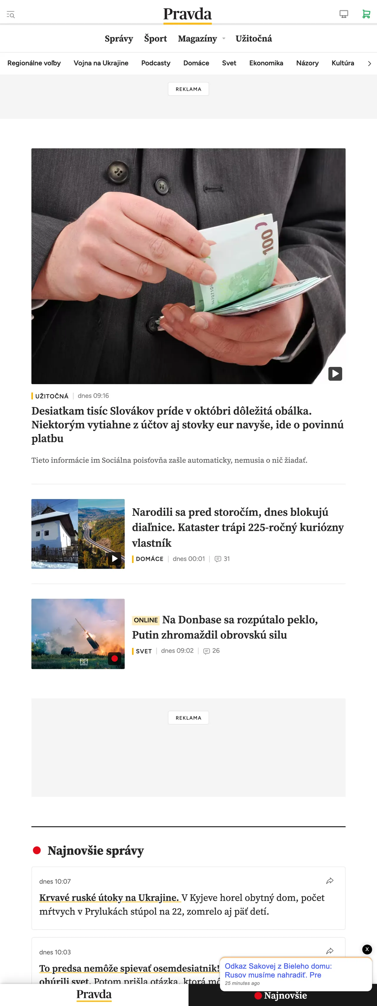 Screenshot of the Pravda front page