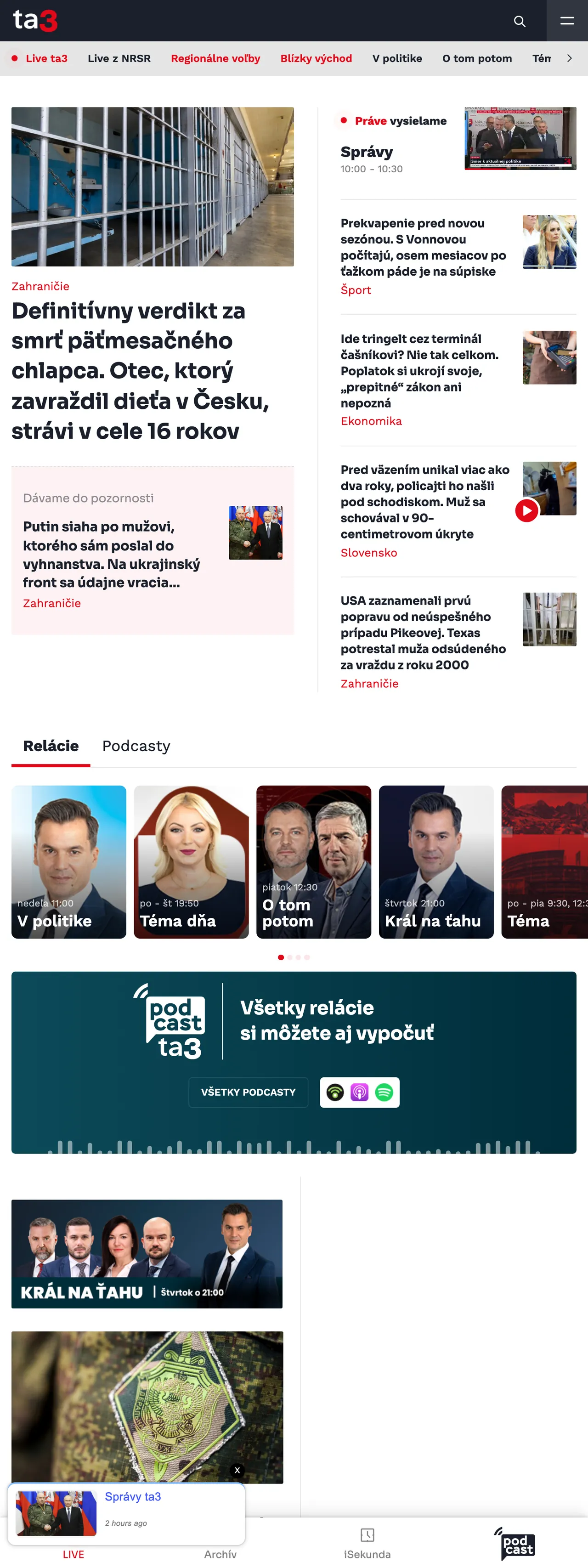 Screenshot of the TA3 front page