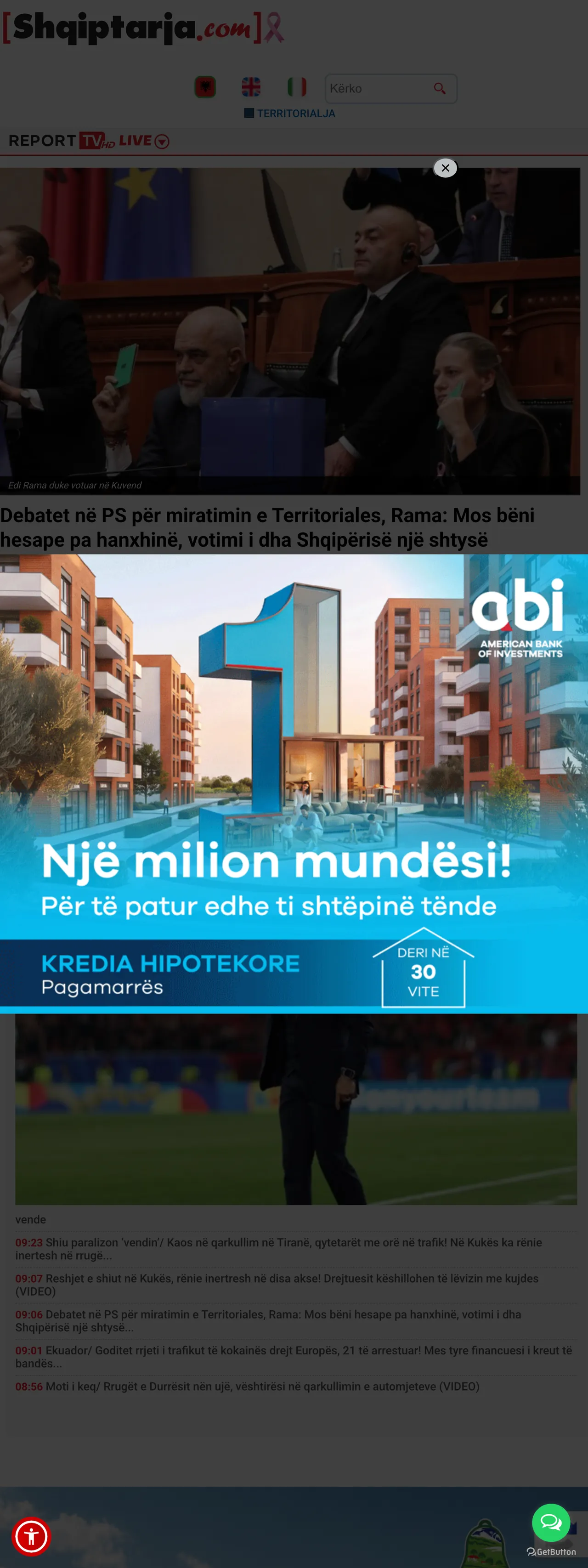 Screenshot of the Shqiptarja.com front page