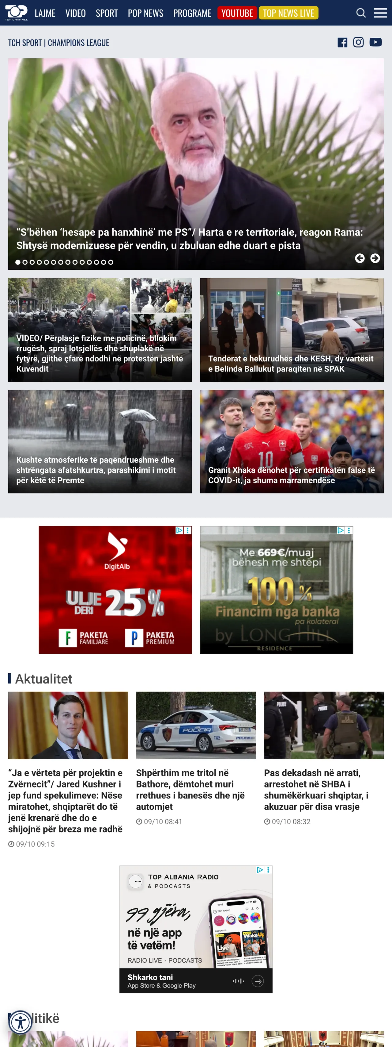Screenshot of the Top Channel front page