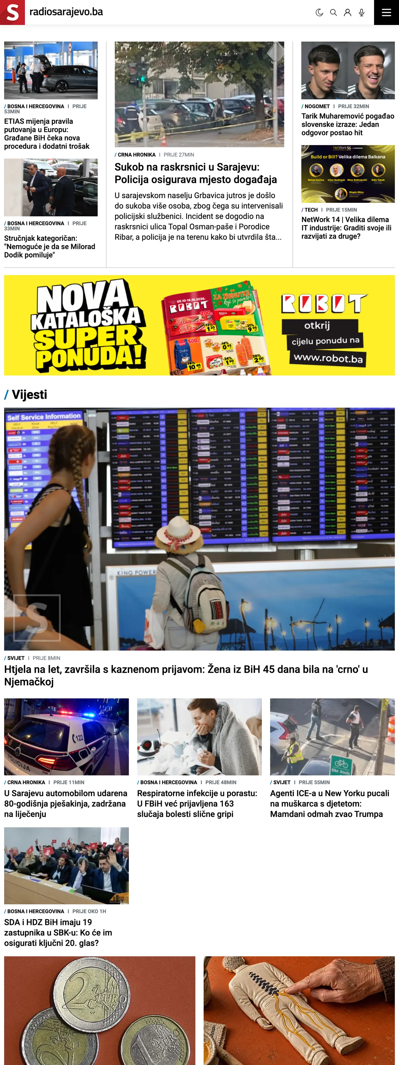 Screenshot of the Radio Sarajevo front page