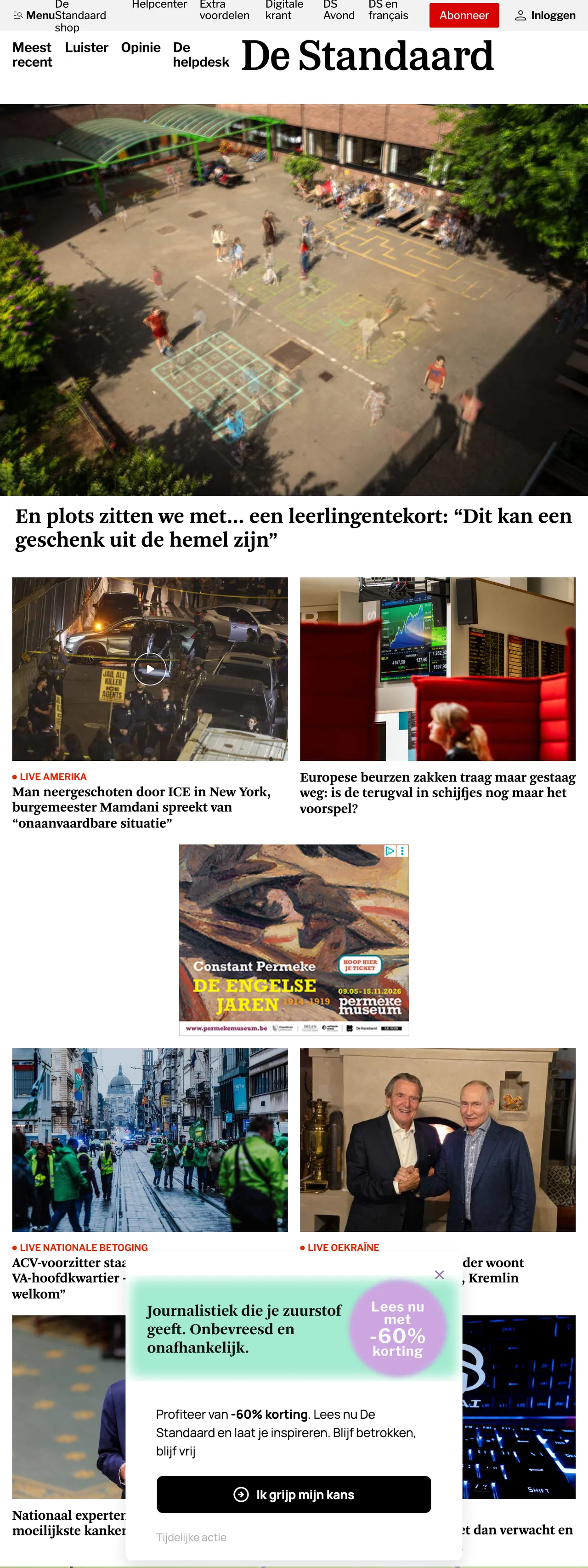 Screenshot of the De Standaard front page