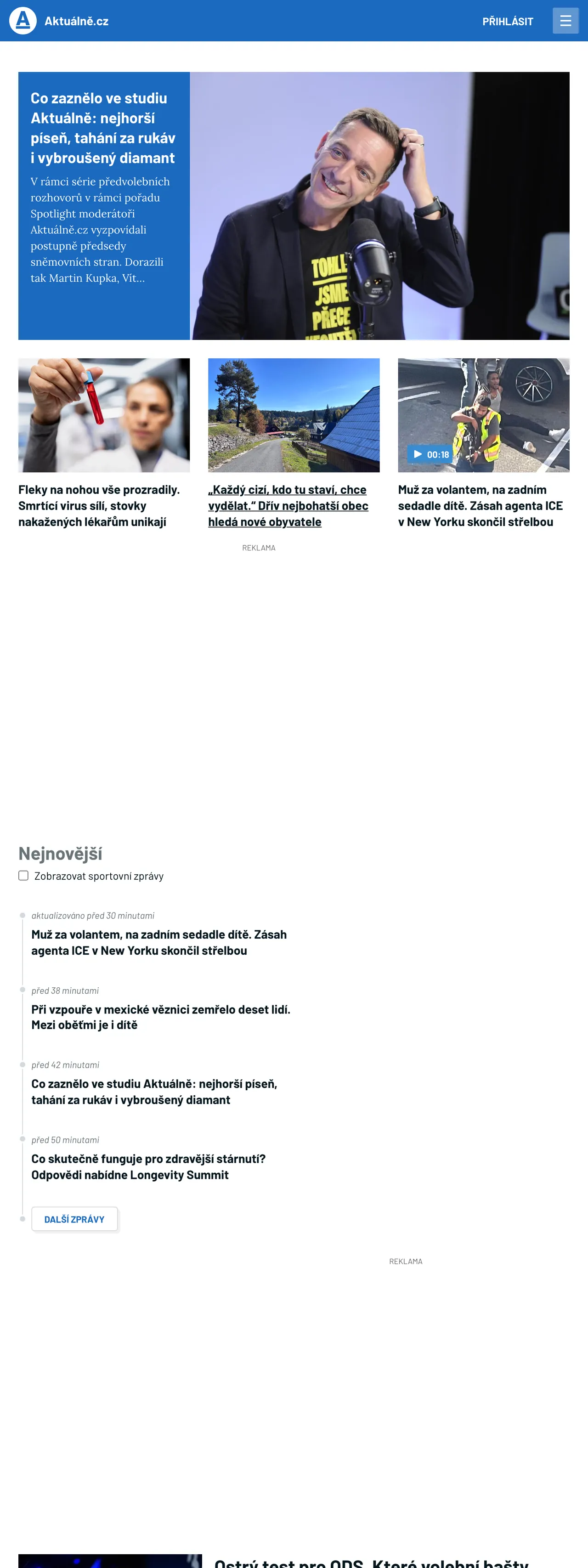 Screenshot of the Aktuálně.cz front page