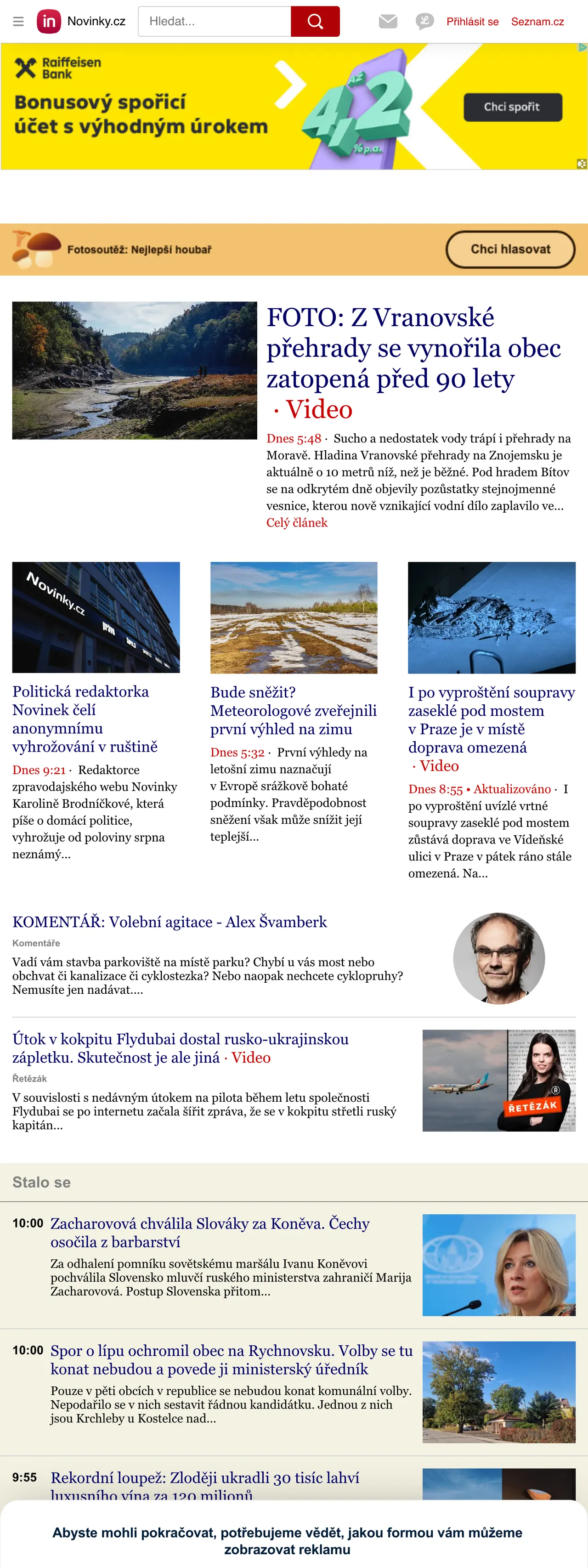 Screenshot of the Novinky.cz front page