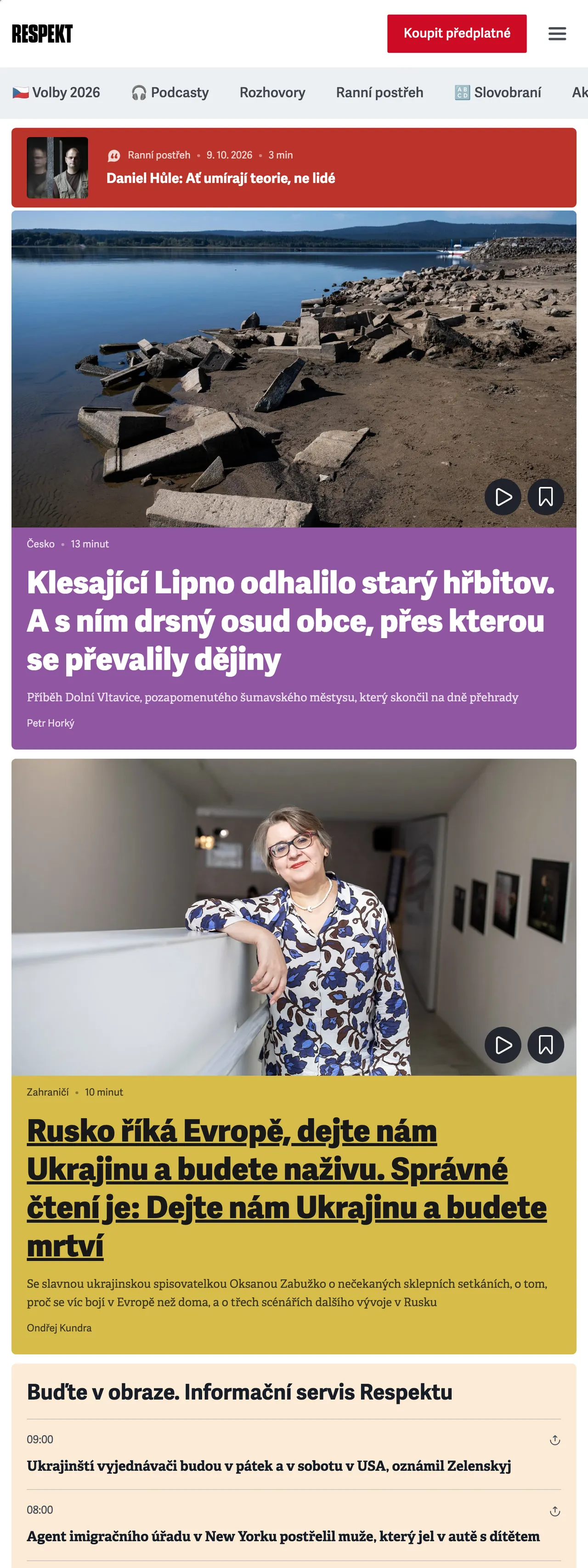 Screenshot of the Respekt front page