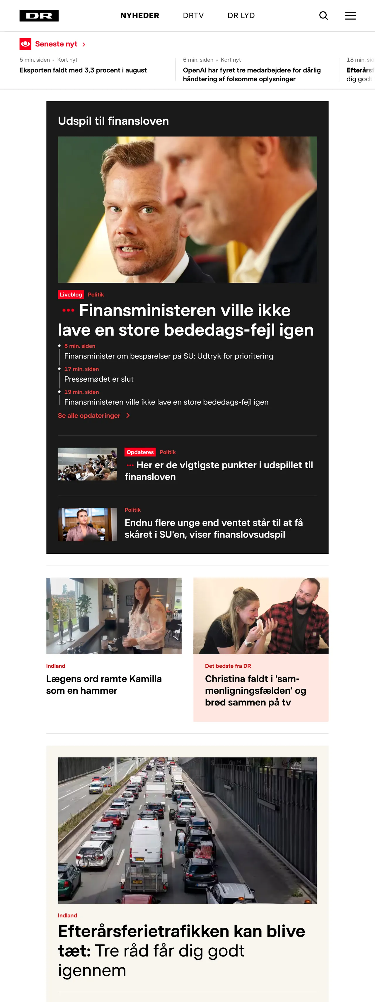 Screenshot of the DR front page