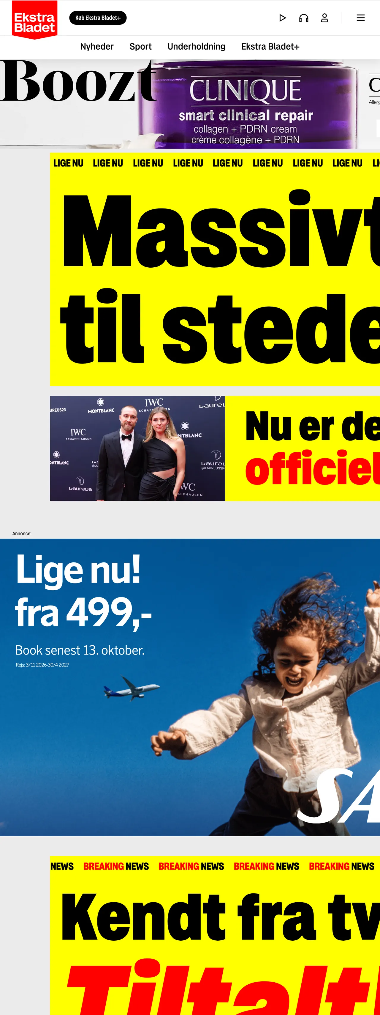 Screenshot of the Ekstra Bladet front page