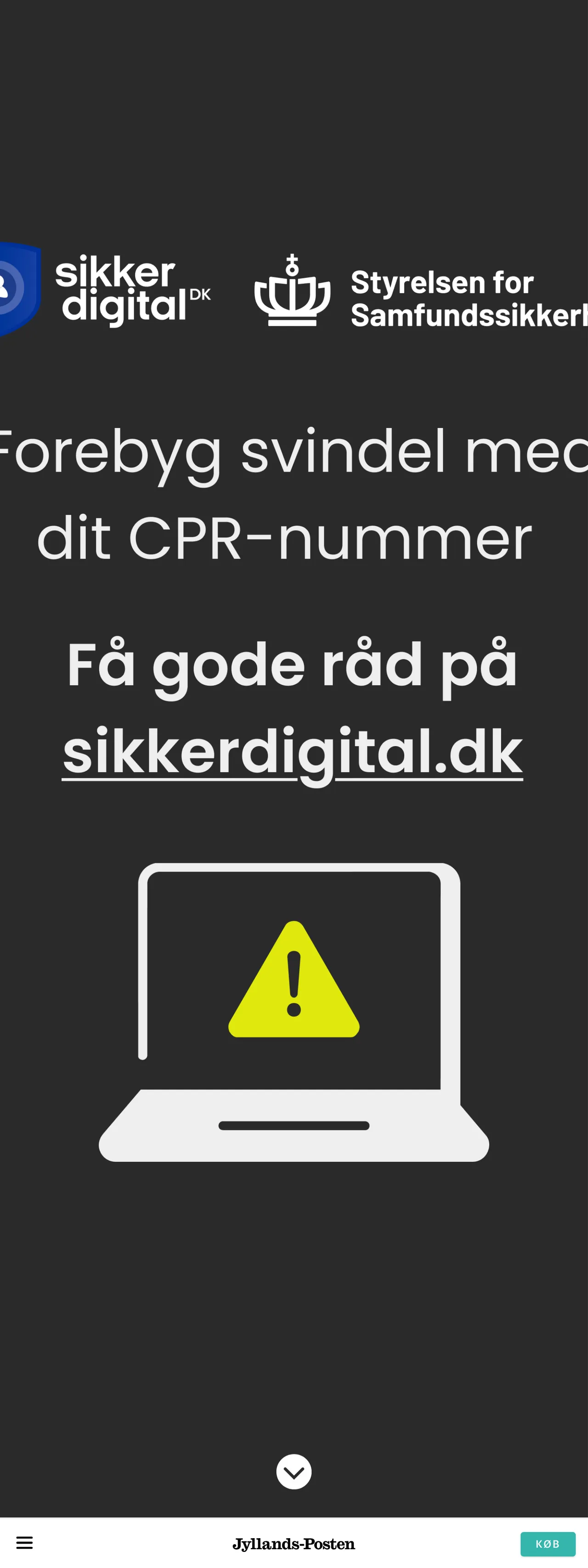 Screenshot of the Jyllands-Posten front page