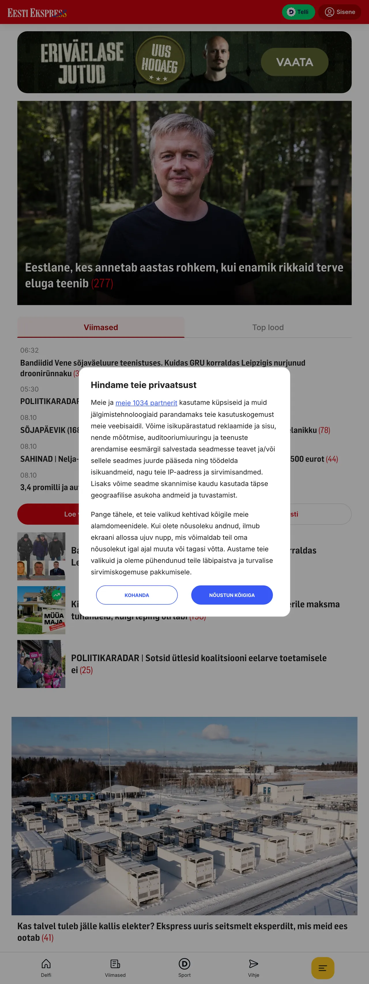 Screenshot of the Eesti Ekspress front page
