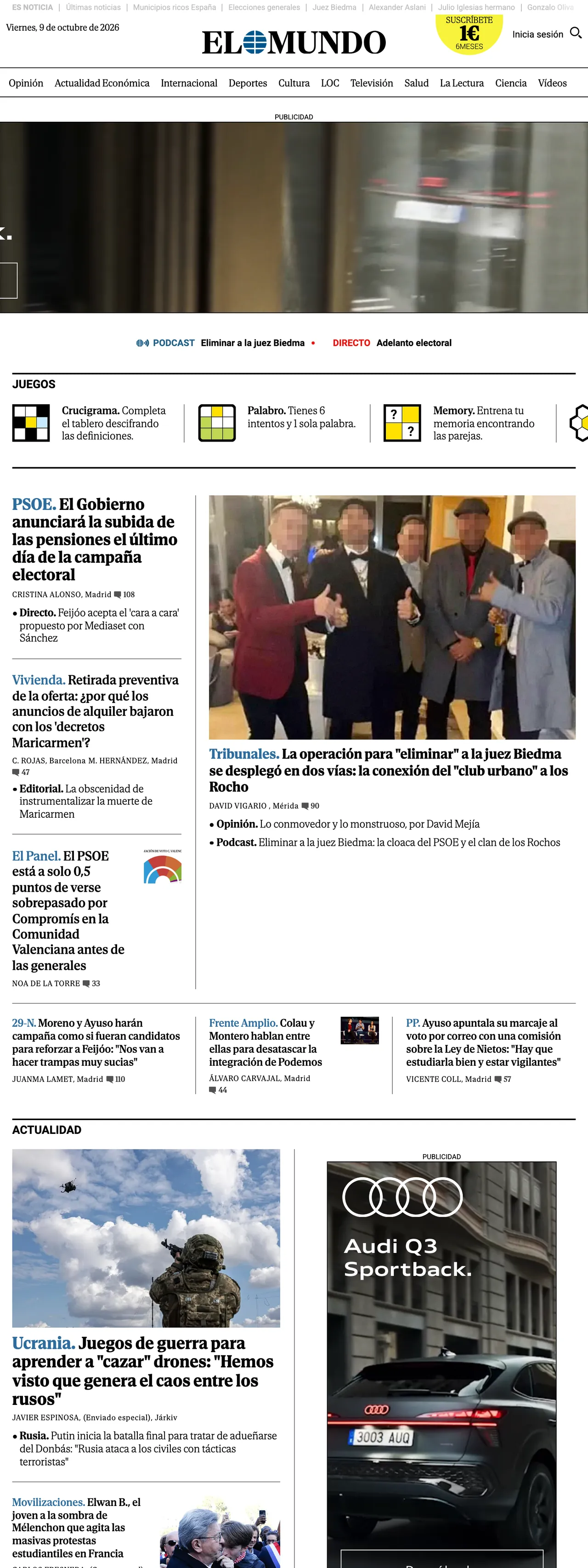Screenshot of the El Mundo front page