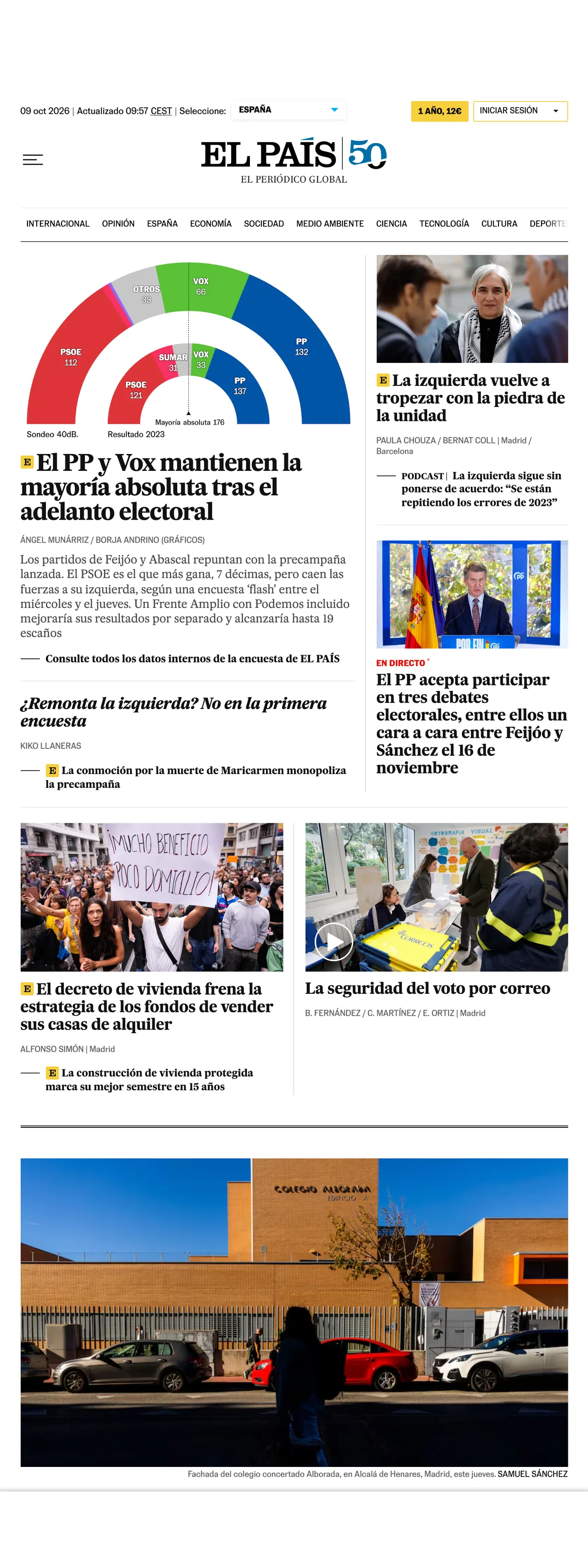 Screenshot of the EL PAÍS front page
