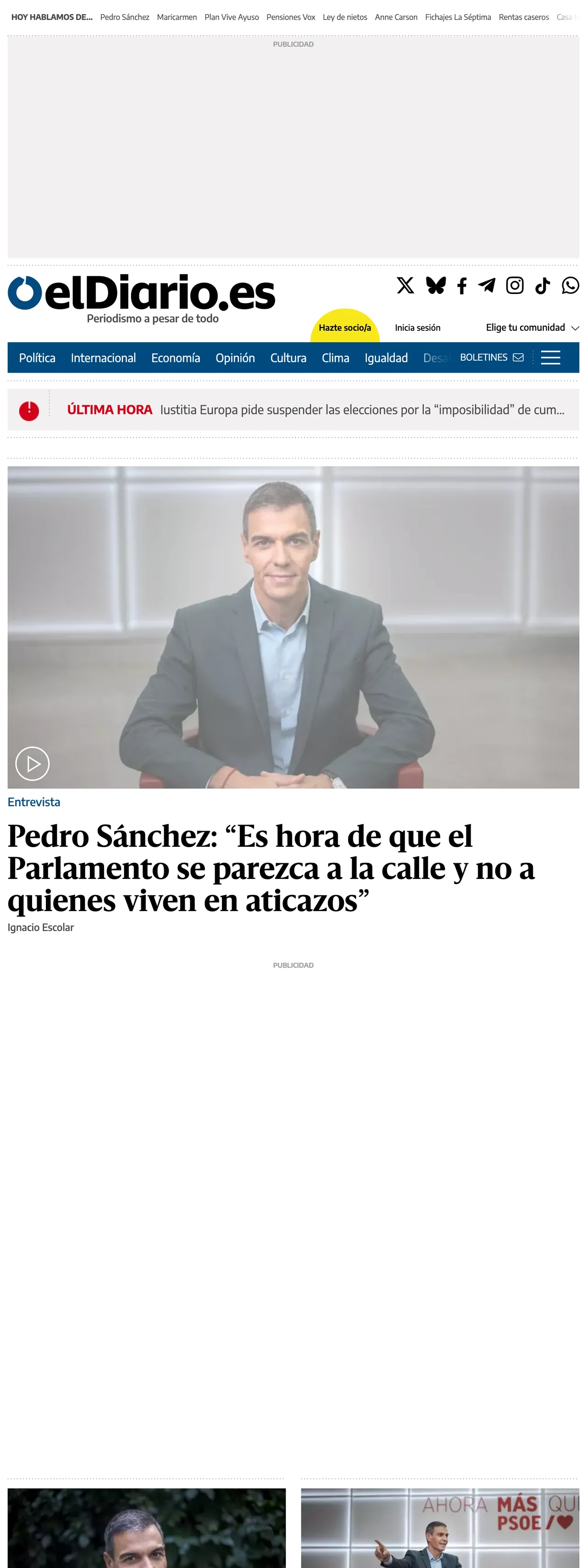 Screenshot of the elDiario.es front page