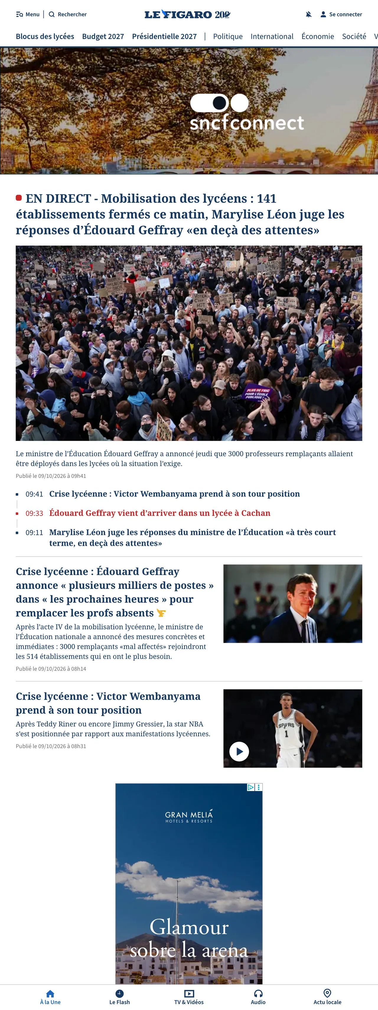 Screenshot of the Le Figaro front page
