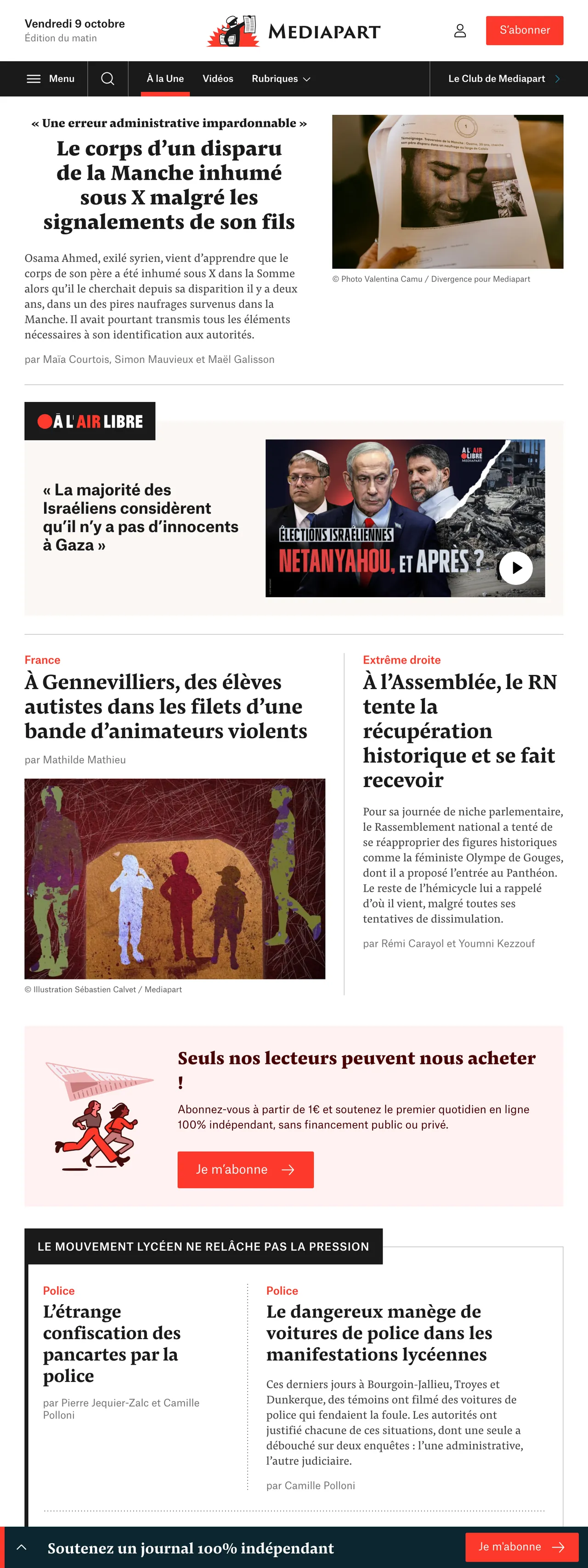 Screenshot of the Mediapart front page
