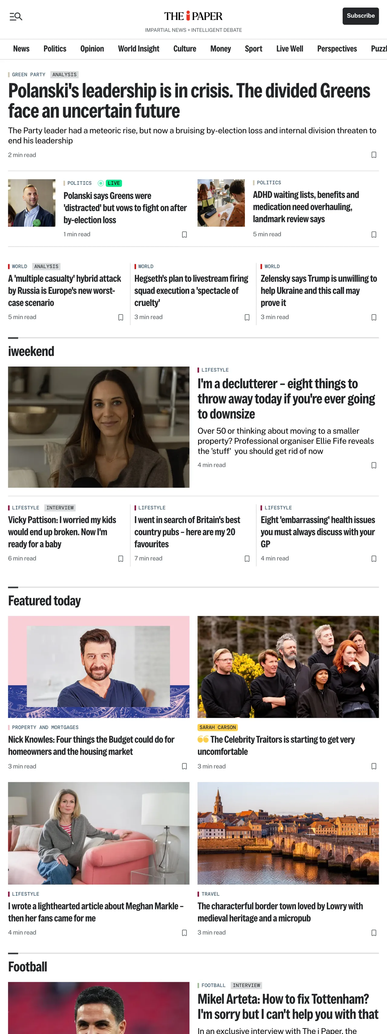 Screenshot of the The i Paper front page