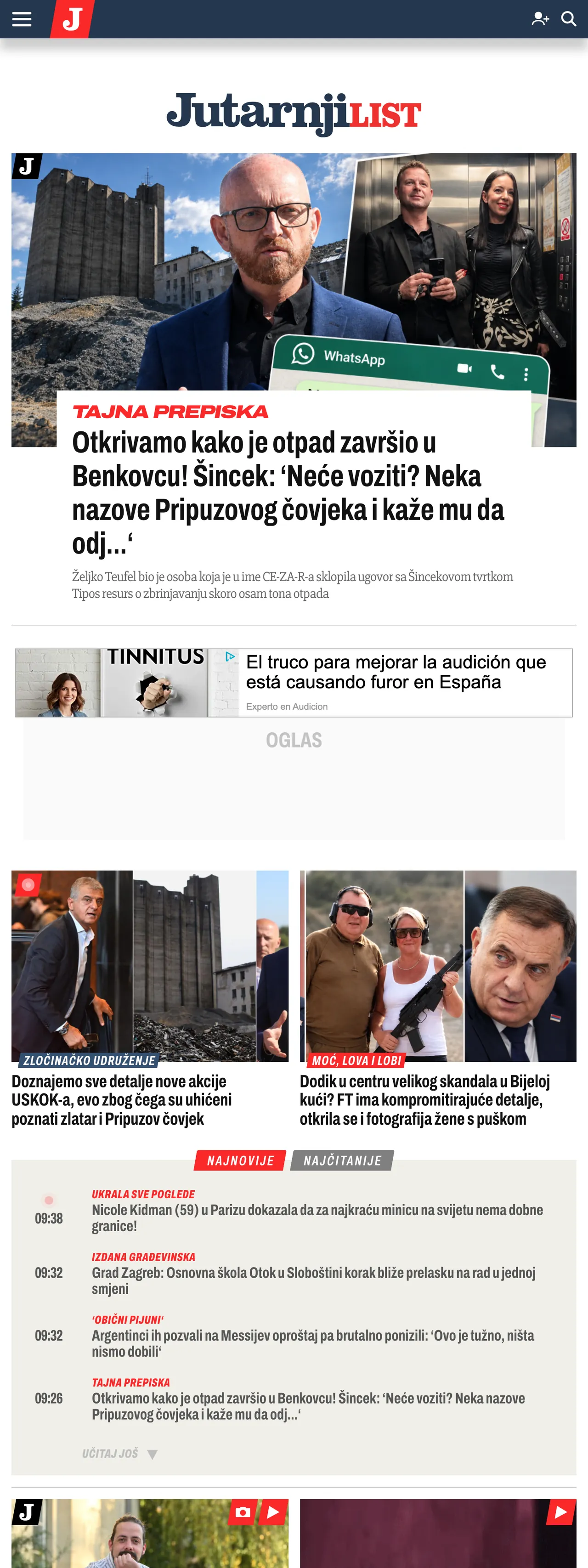 Screenshot of the Jutarnji list front page