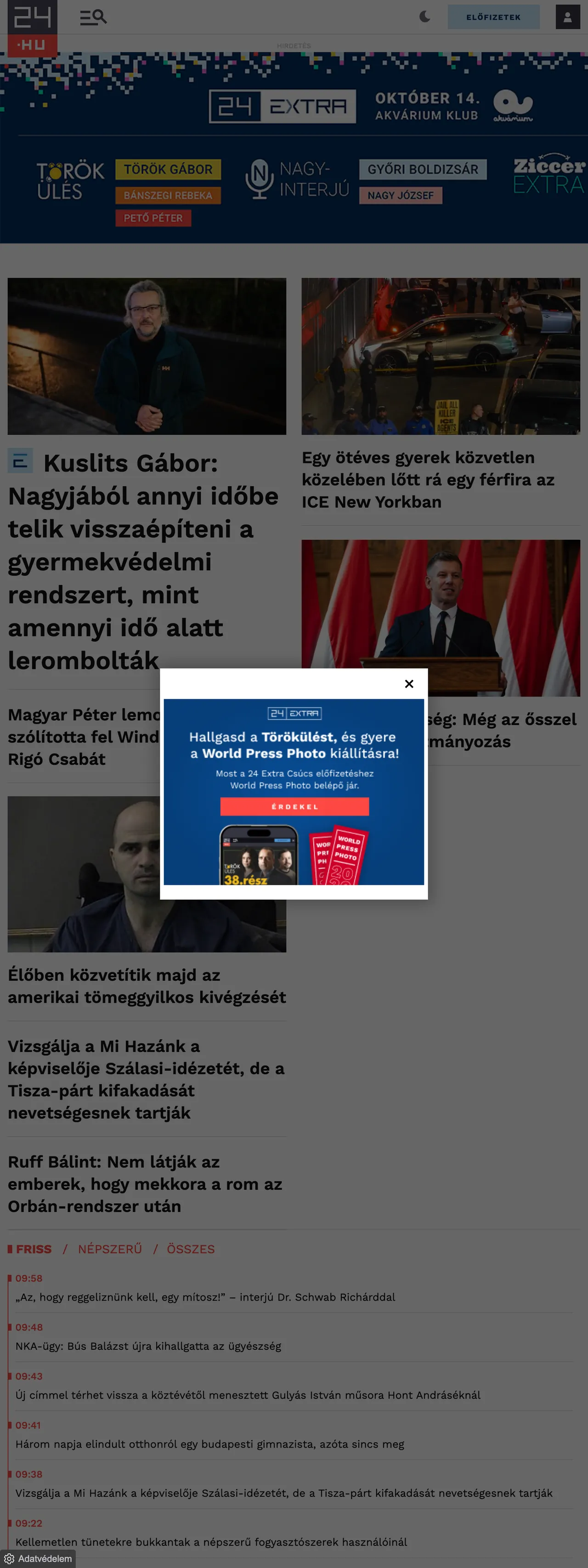 Screenshot of the 24.hu front page