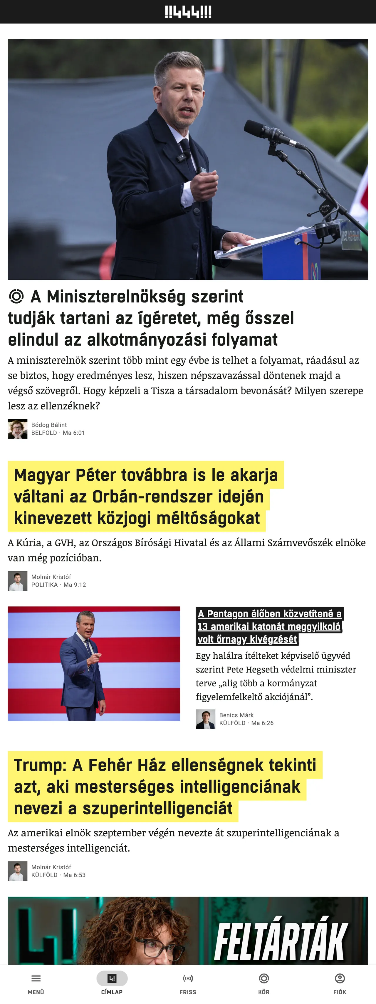 Screenshot of the 444 front page