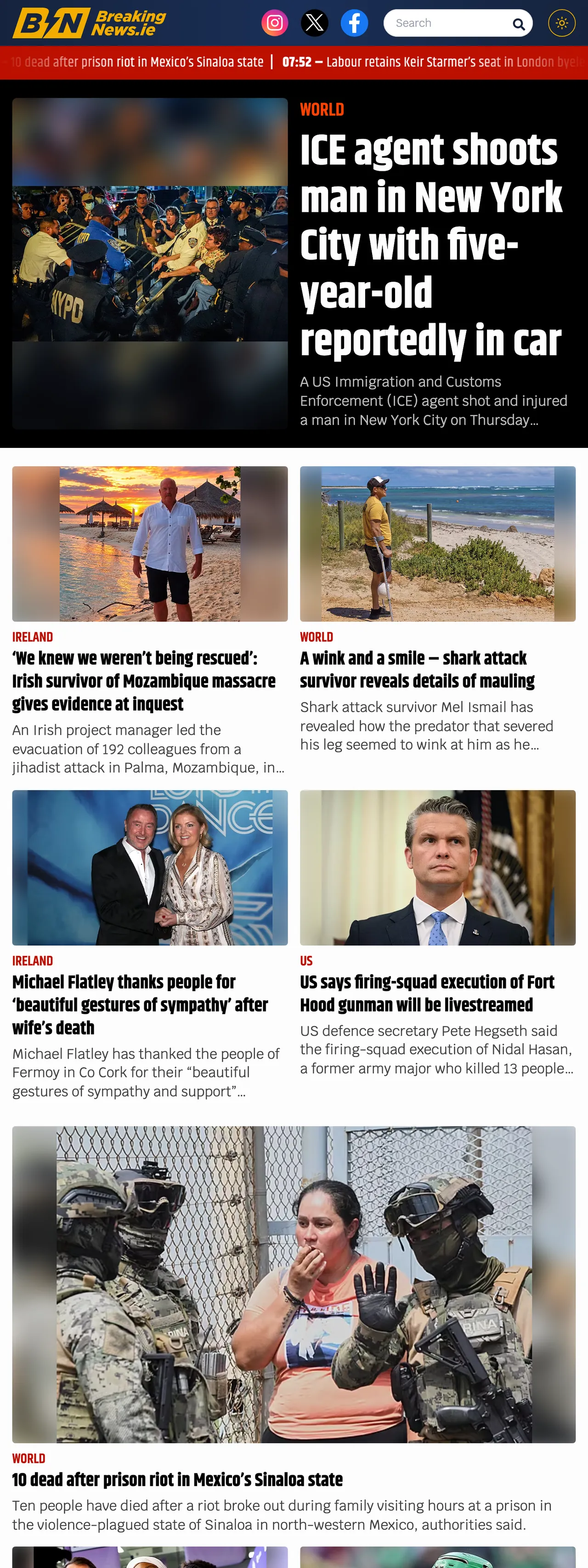 Screenshot of the BreakingNews.ie front page