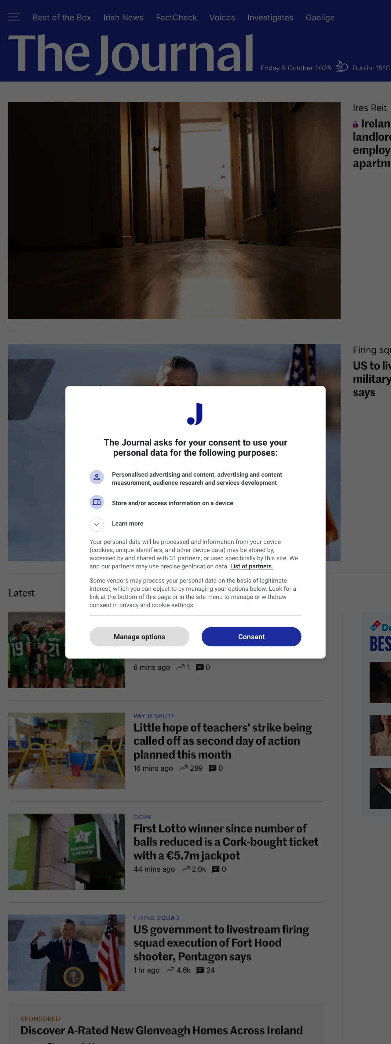 Screenshot of the TheJournal.ie front page