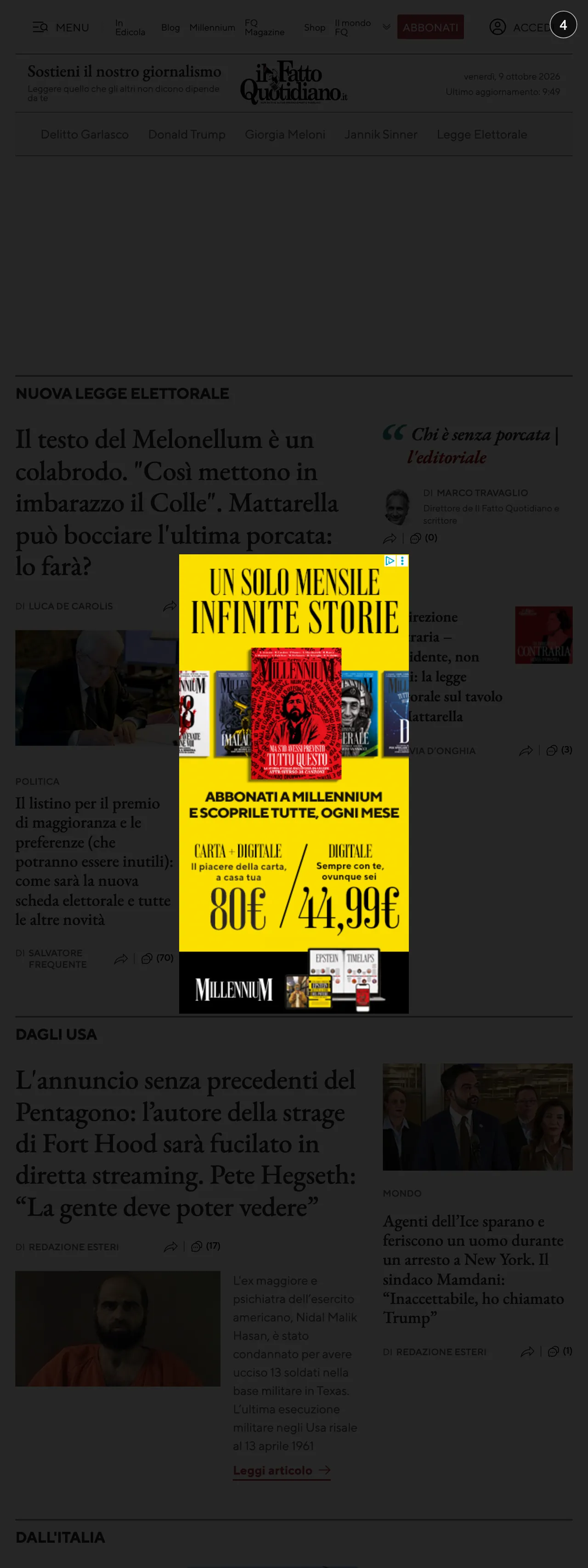 Screenshot of the Il Fatto Quotidiano front page