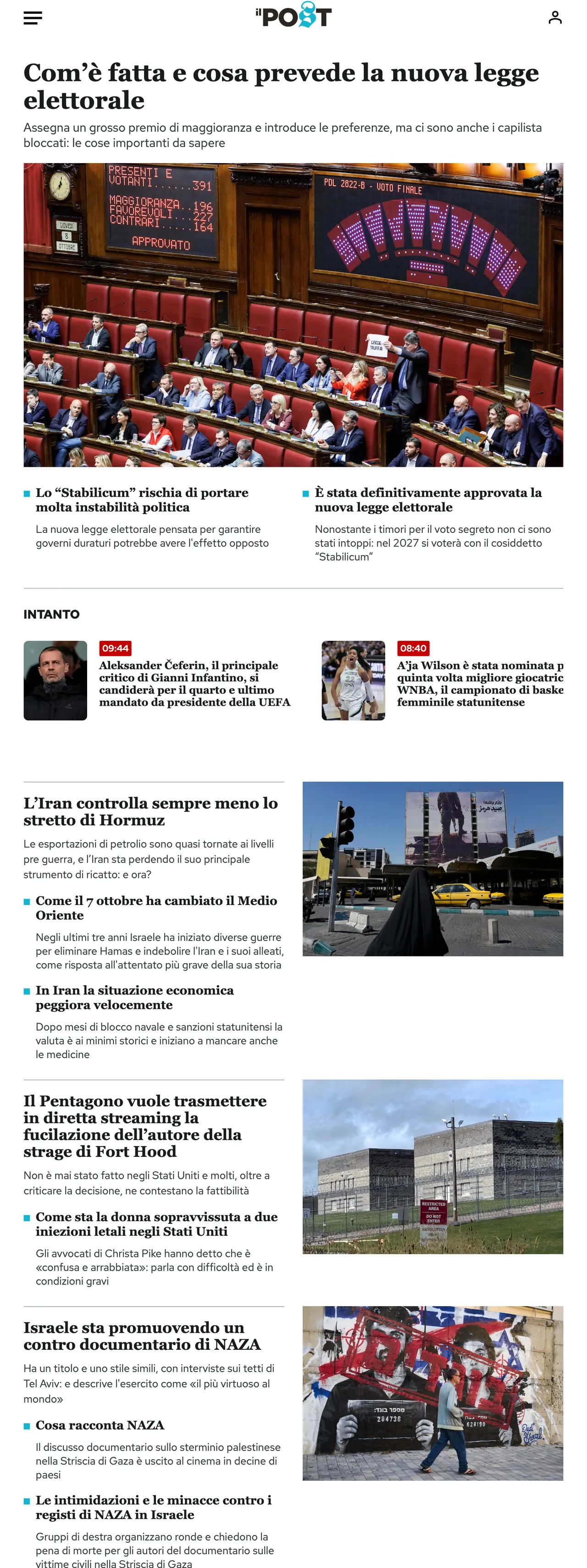 Screenshot of the Il Post front page