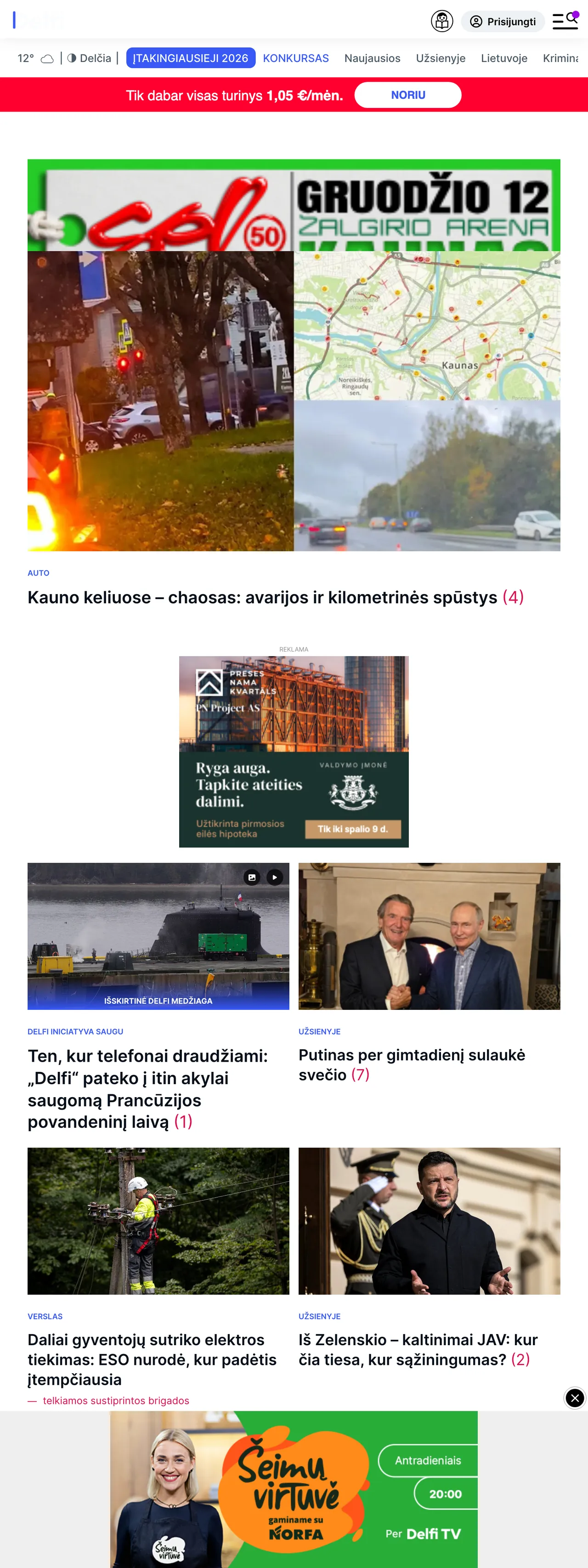 Screenshot of the Delfi front page