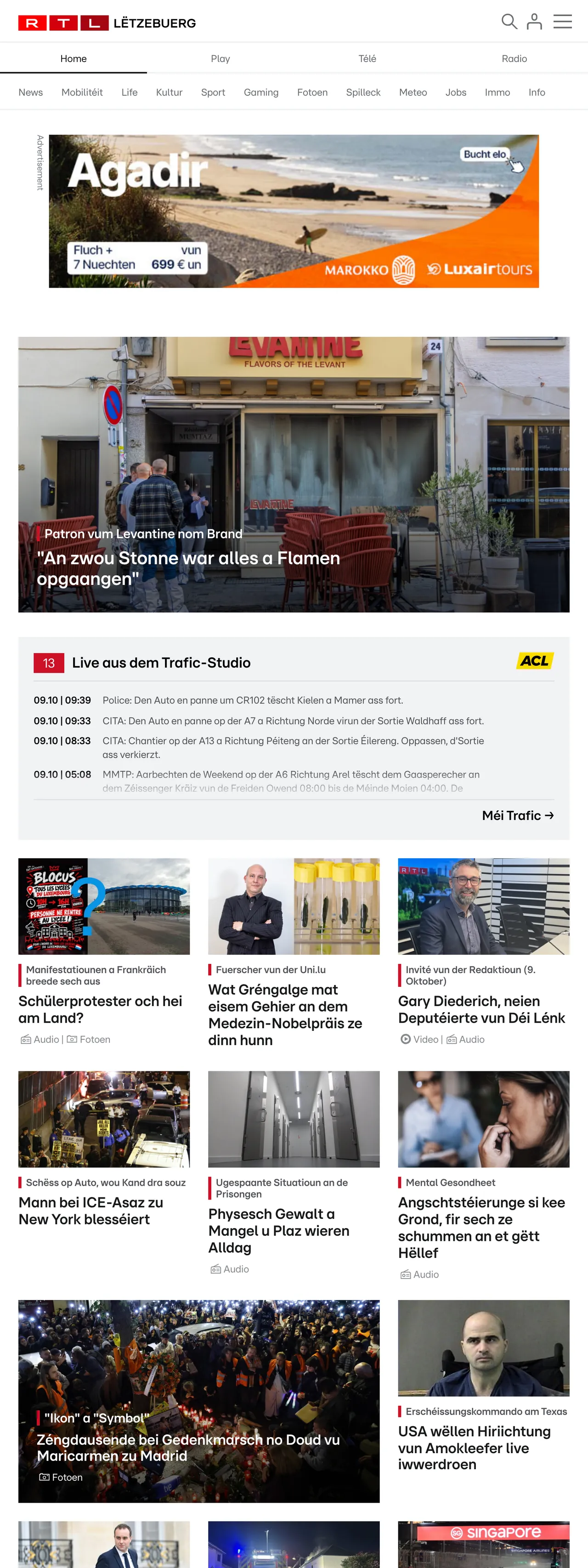 Screenshot of the RTL Lëtzebuerg front page