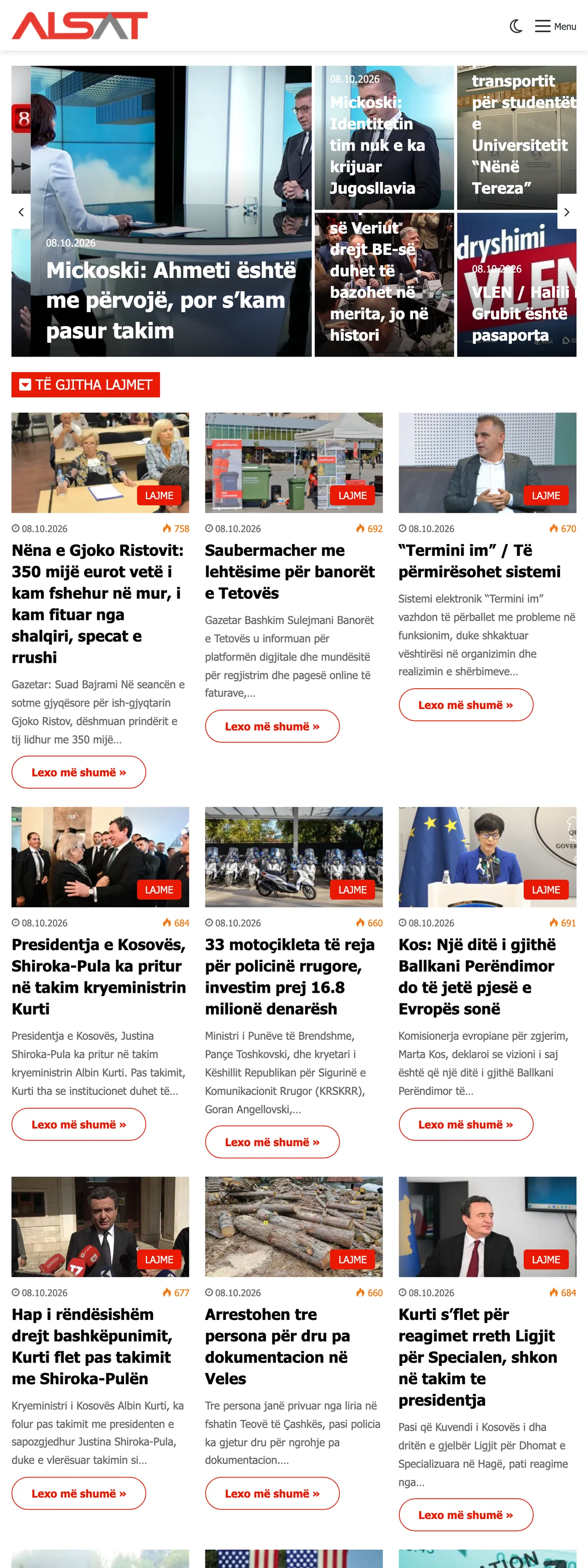 Screenshot of the ALSAT front page