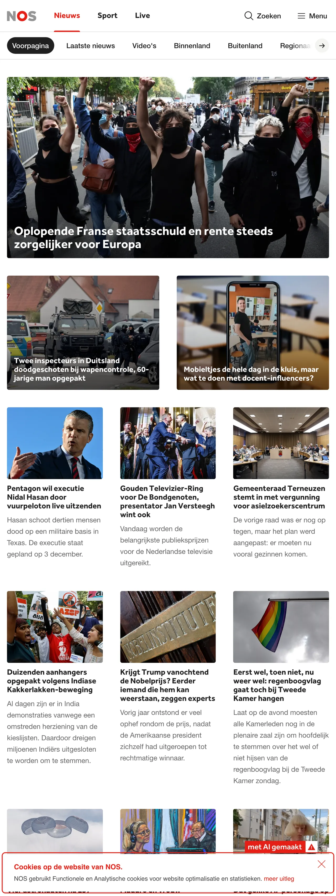 Screenshot of the NOS front page