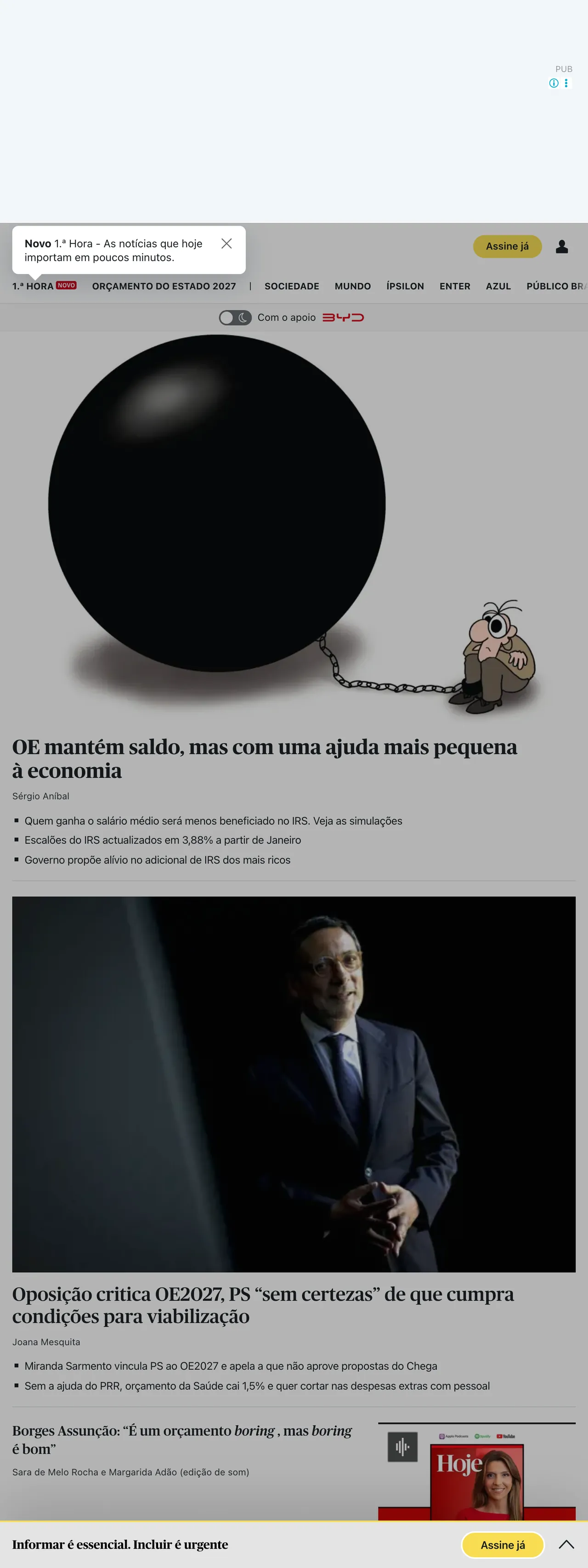 Screenshot of the Público front page