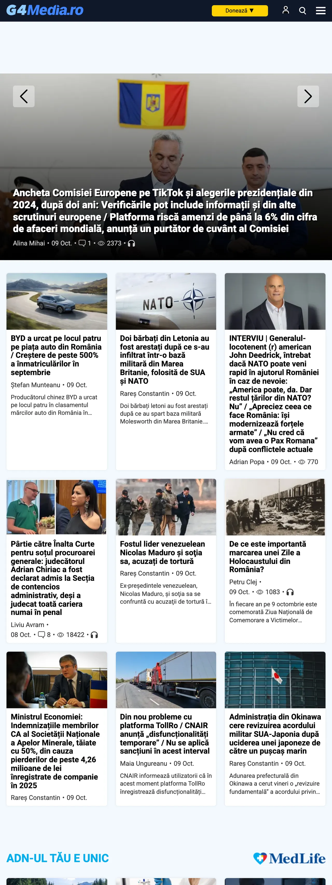 Screenshot of the G4Media front page