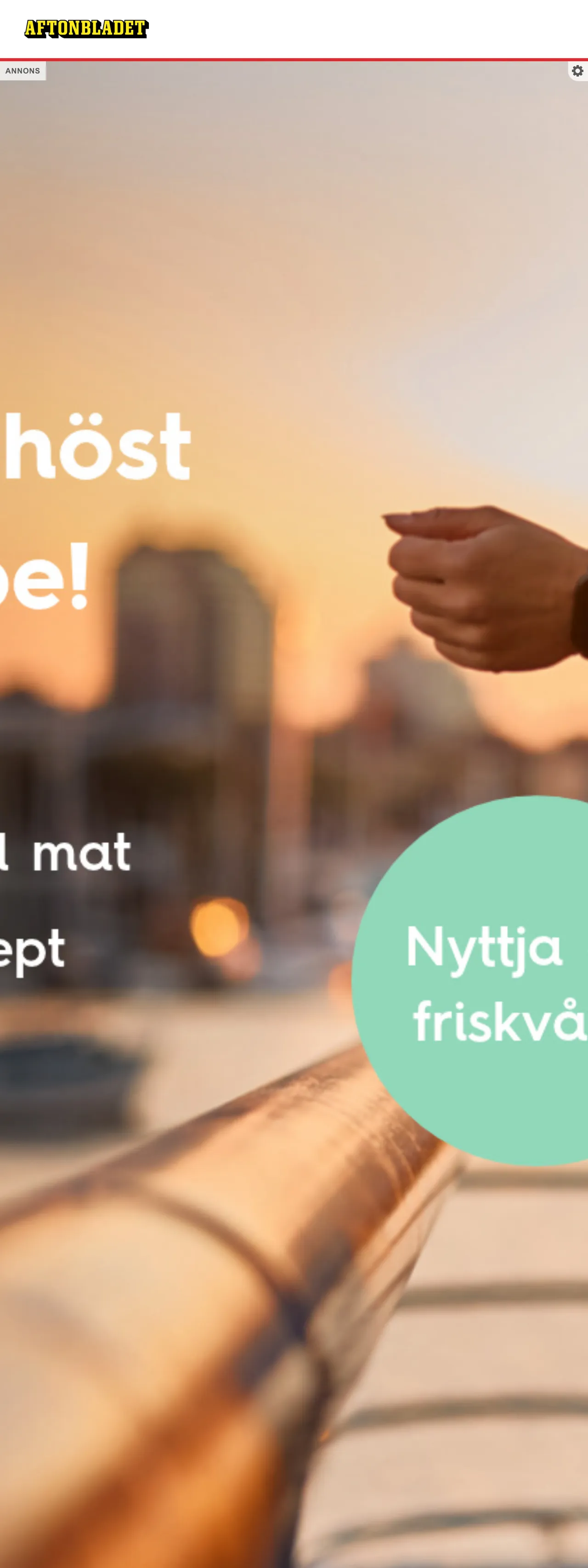Screenshot of the Aftonbladet front page