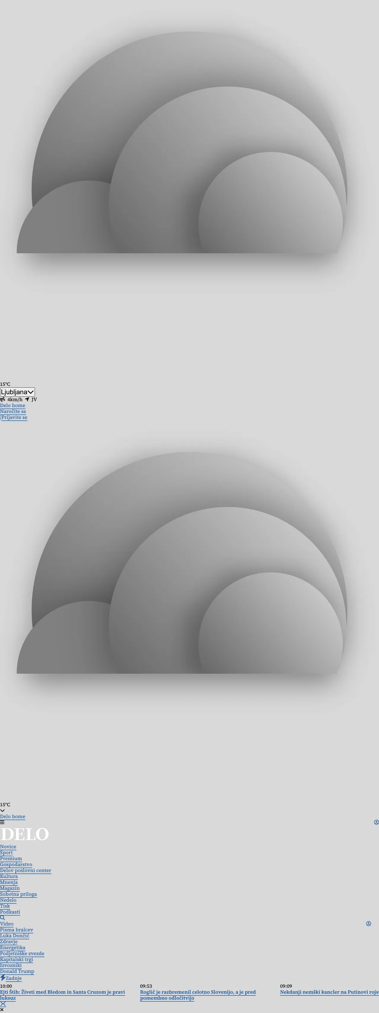Screenshot of the Delo front page